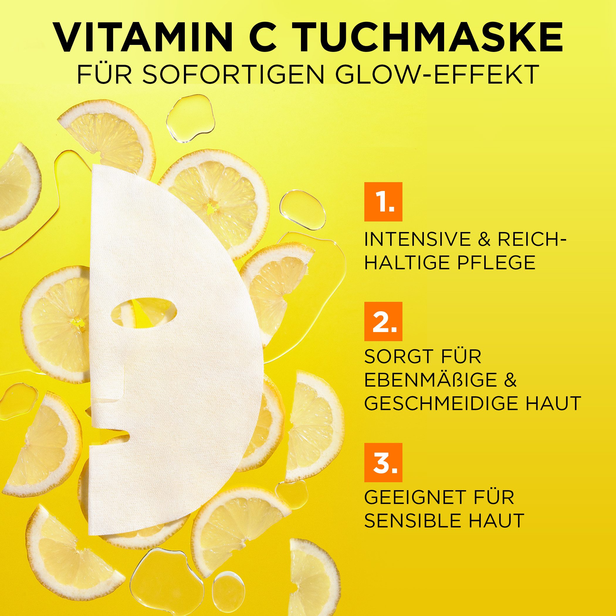 GARNIER Tuchmaske Vitamin C Tuchmaske, feuchtigkeitsspendend, sorgt für mehr Glow