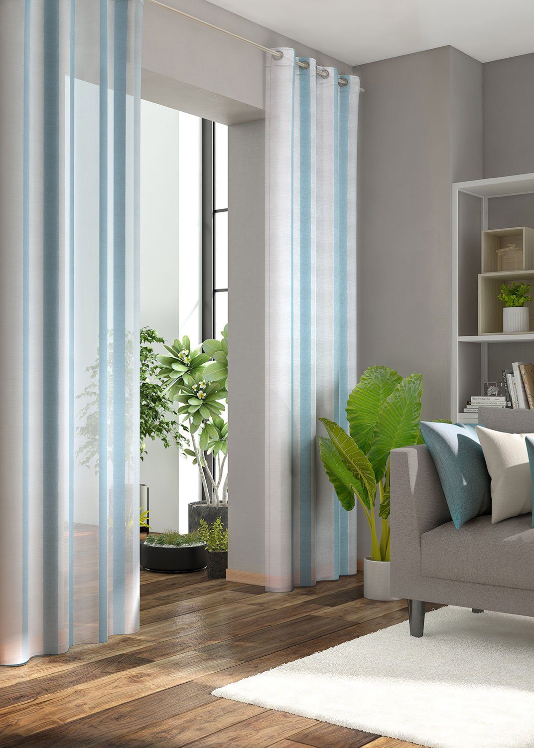 Vorhang halbtransparent, blaugrau HxB St), LYSEL®, Esira, (1 245x144cm Ösenschal