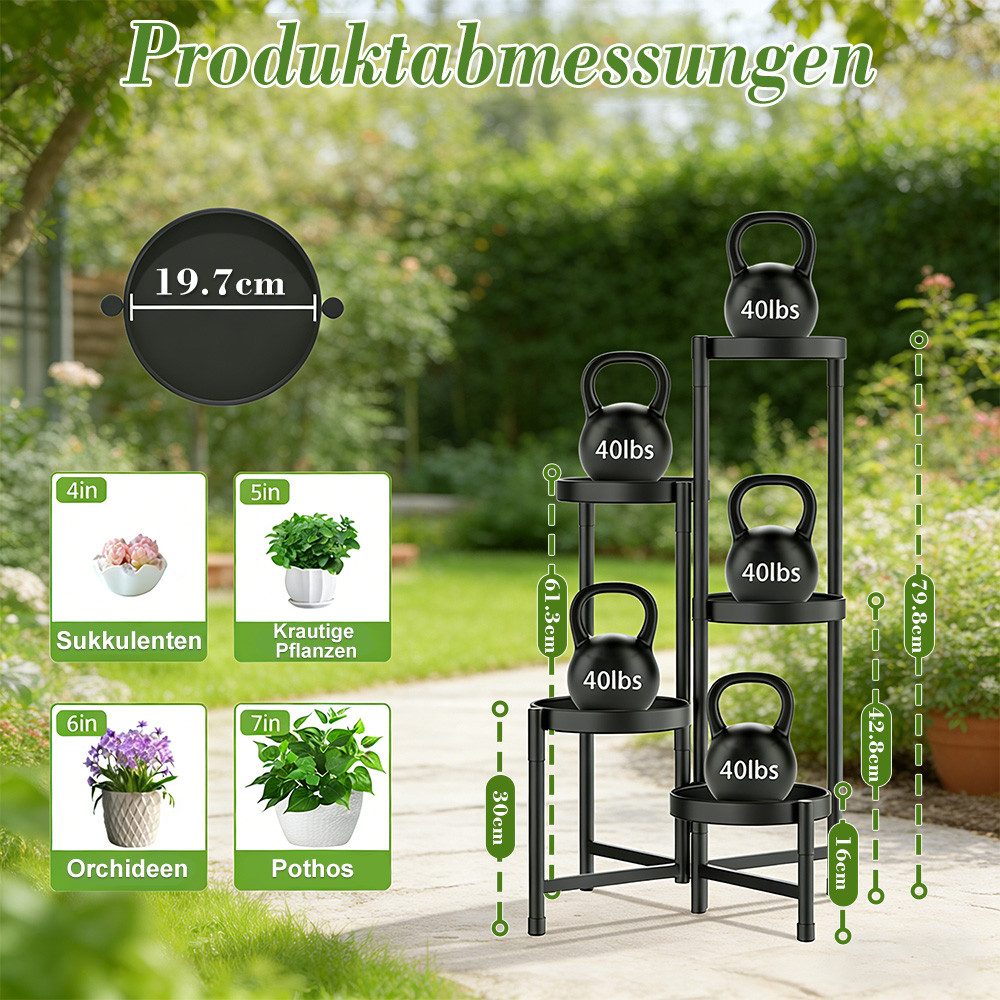 PFCTART Blumenständer Pflanzenständer 5-stufig Metall, klappbar Schwarz (Set, 1 St., Blumenhocker platzsparend ohne Schrauben, 79,8 cm hoch), Modernes Pflanzenr – Bild 2 von 5