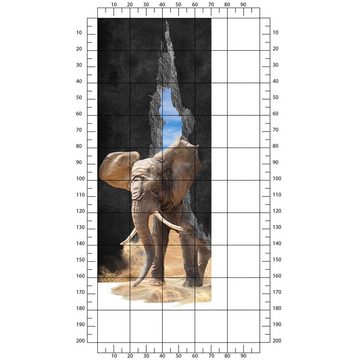 wandmotiv24 Türtapete Elefant Tür-durchbruch, Sand, Riss, glatt, Fototapete, Wandtapete, Motivtapete, matt, selbstklebende Dekorfolie