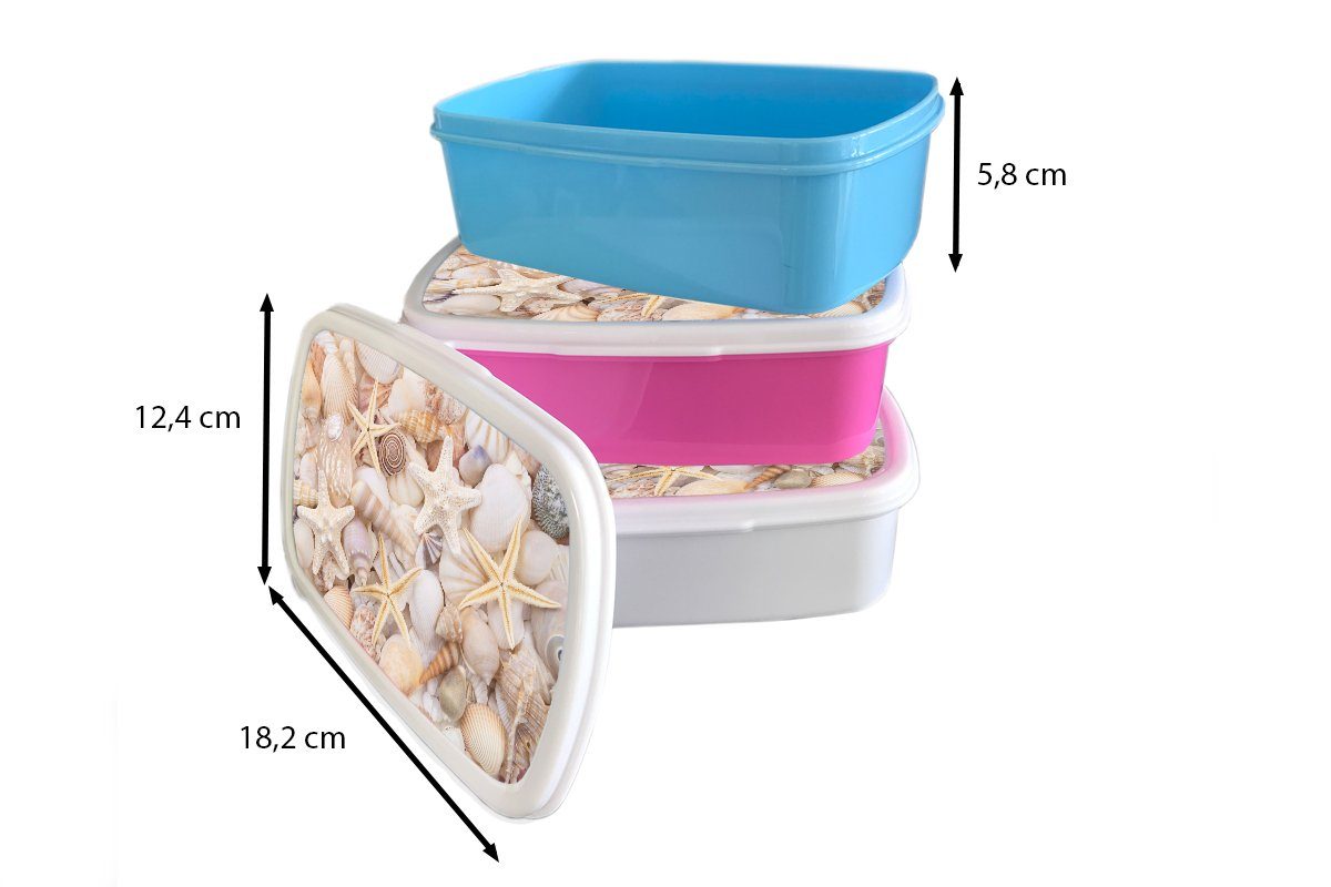 (2-tlg), rosa MuchoWow Mädchen, Kunststoff Lunchbox Brotdose Seestern Strand - für Muscheln - Erwachsene, Snackbox, - Brotbox Kunststoff, Sommer, Kinder,