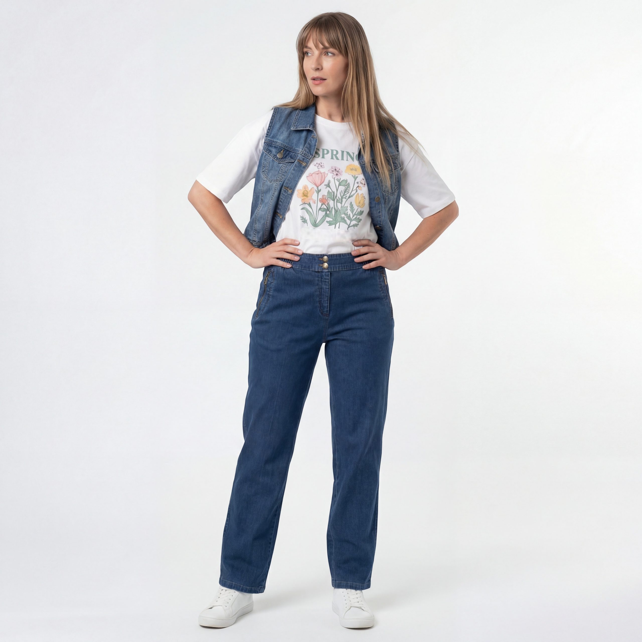 Aurela Damenmode Straight-Jeans Stretch Jeans Damen Schlupfhose Kurzgröße Jeanshose Denim mit Gummizug, Größe 36 bis 54