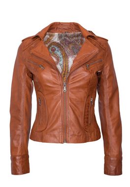 Lolus Lederjacke Mariah cognac Kurze Damen Biker Lederjacke mit Reverskragen