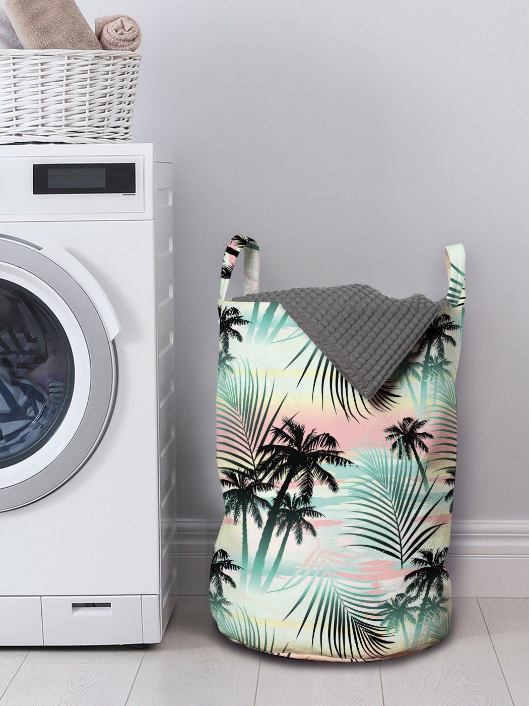 Abakuhaus Wäschesäckchen Wäschekorb Kordelzugverschluss Waschsalons, Hawaii Griffen Palmen für mit Farn Sommer