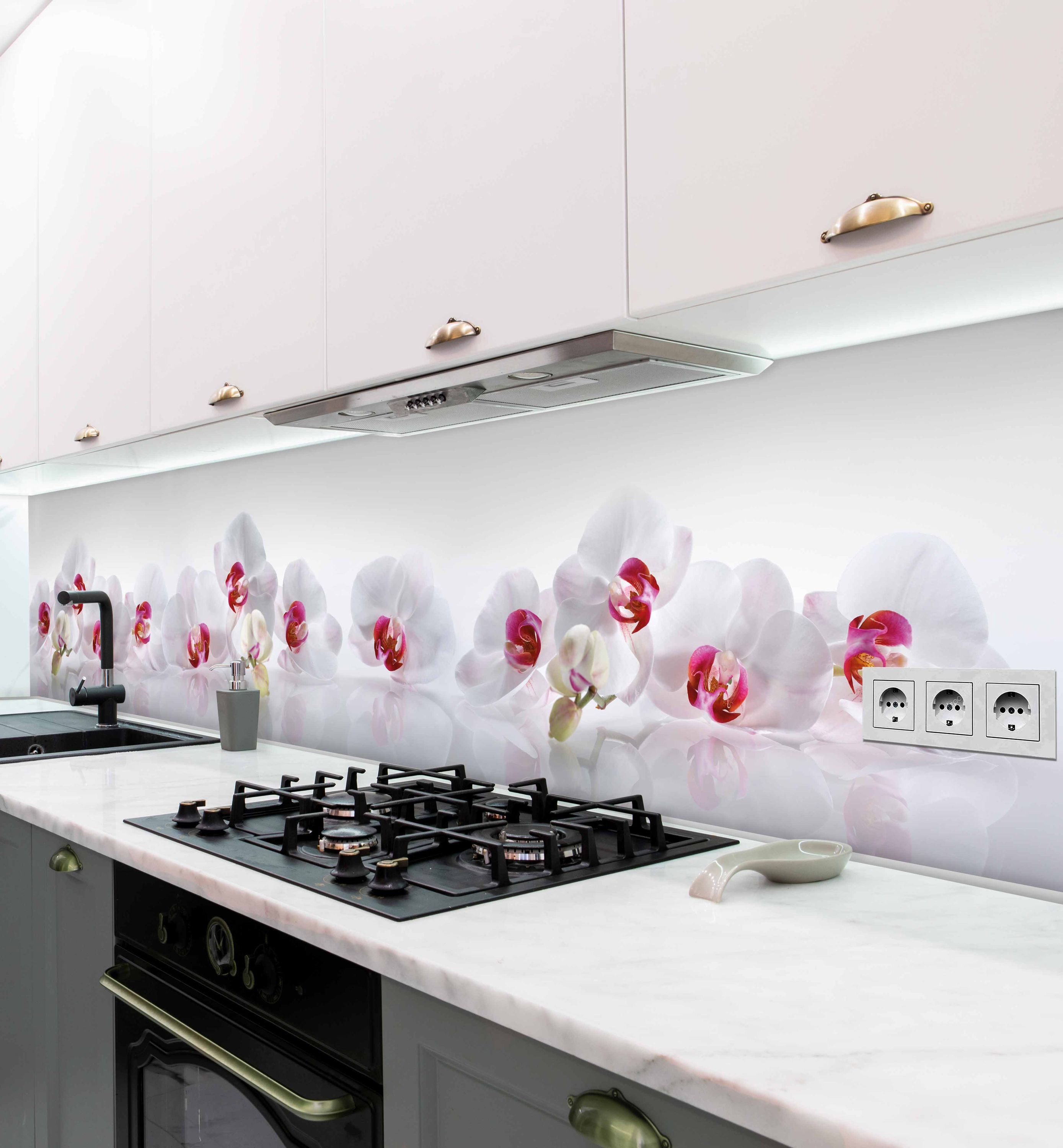 MyMaxxi Küchenrückwand Küchenrückwand selbstklebend Orchidee Weiß Spritzschutz Folie, (Klebefolie passend geschnitten und gerollt B 340 cm x H 60 cm), Orchidee  – Bild 2 von 5