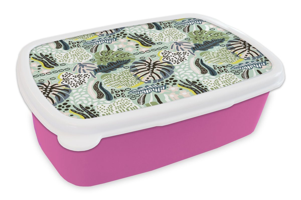 rosa Brotbox Lunchbox Pflanzen Muster, Dschungel für - Snackbox, Formen MuchoWow - (2-tlg), Kunststoff - Erwachsene, Kinder, Kunststoff, Brotdose Mädchen,