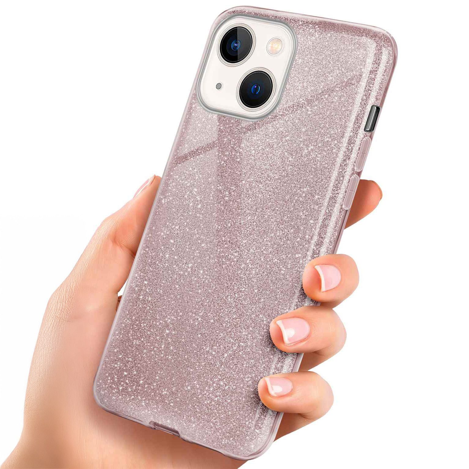 ONEFLOW Handyhülle für iPhone 13 mini Glitzer Hülle Glitter Case Rosa 5,4 Zoll, Hülle Glitzernd Dünne Schutzhülle mit Kameraschutz Frauen Glitzerhülle