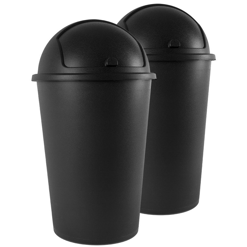 Deuba Mülleimer, 2x je 50 L mit Schiebedeckel Abfalleimer Kunststoff  Abnehmbarer Deckel Müllbehälter Abwaschbar Schwarz