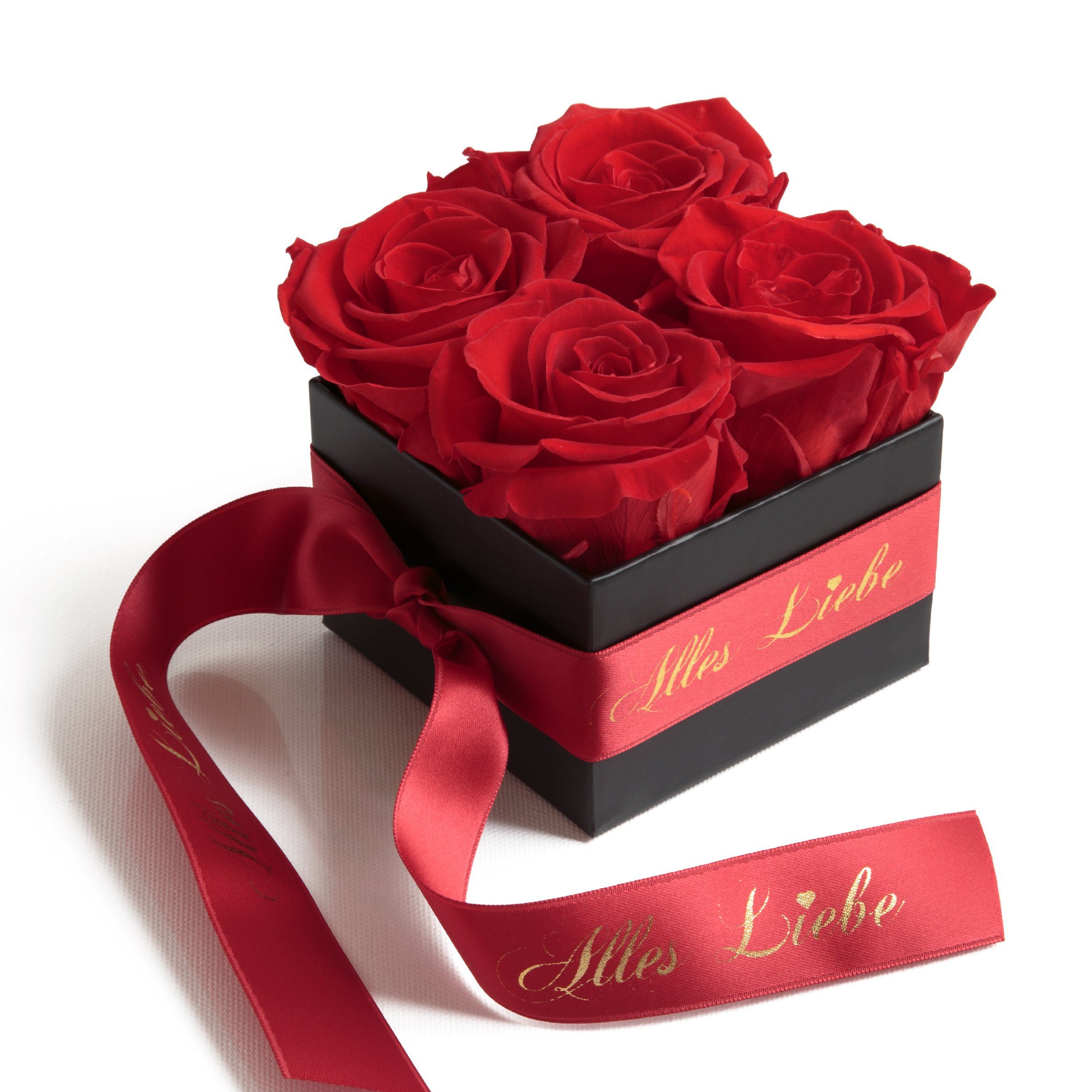 Kunstblumenstrauß Alles Liebe Blumen Infinity 8,5 Rot Rose, Rosen Geschenk cm, konservierte Höhe ROSEMARIE Muttertag echte Heidelberg, Rosenbox SCHULZ