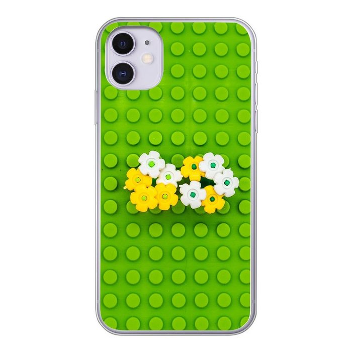 MuchoWow Handyhülle Lego-Unterlage mit Blumen Handyhülle Apple iPhone 11 Smartphone-Bumper Print Handy