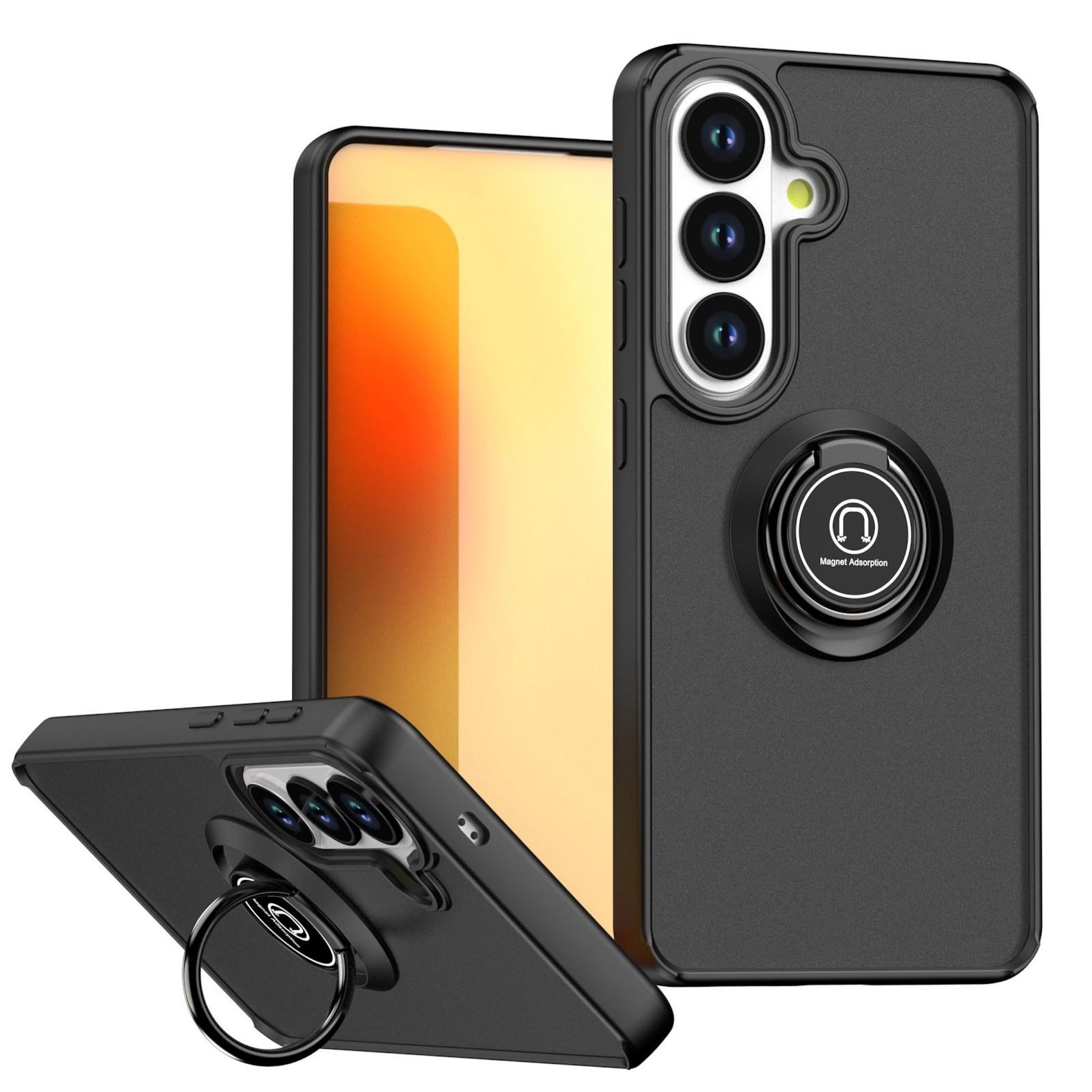 Wigento Handyhülle Ringhalter für Samsung Galaxy S26 Q Series Design TPU Schutz Schwarz 6,3 Zoll, Ringhalter, Magnetisch