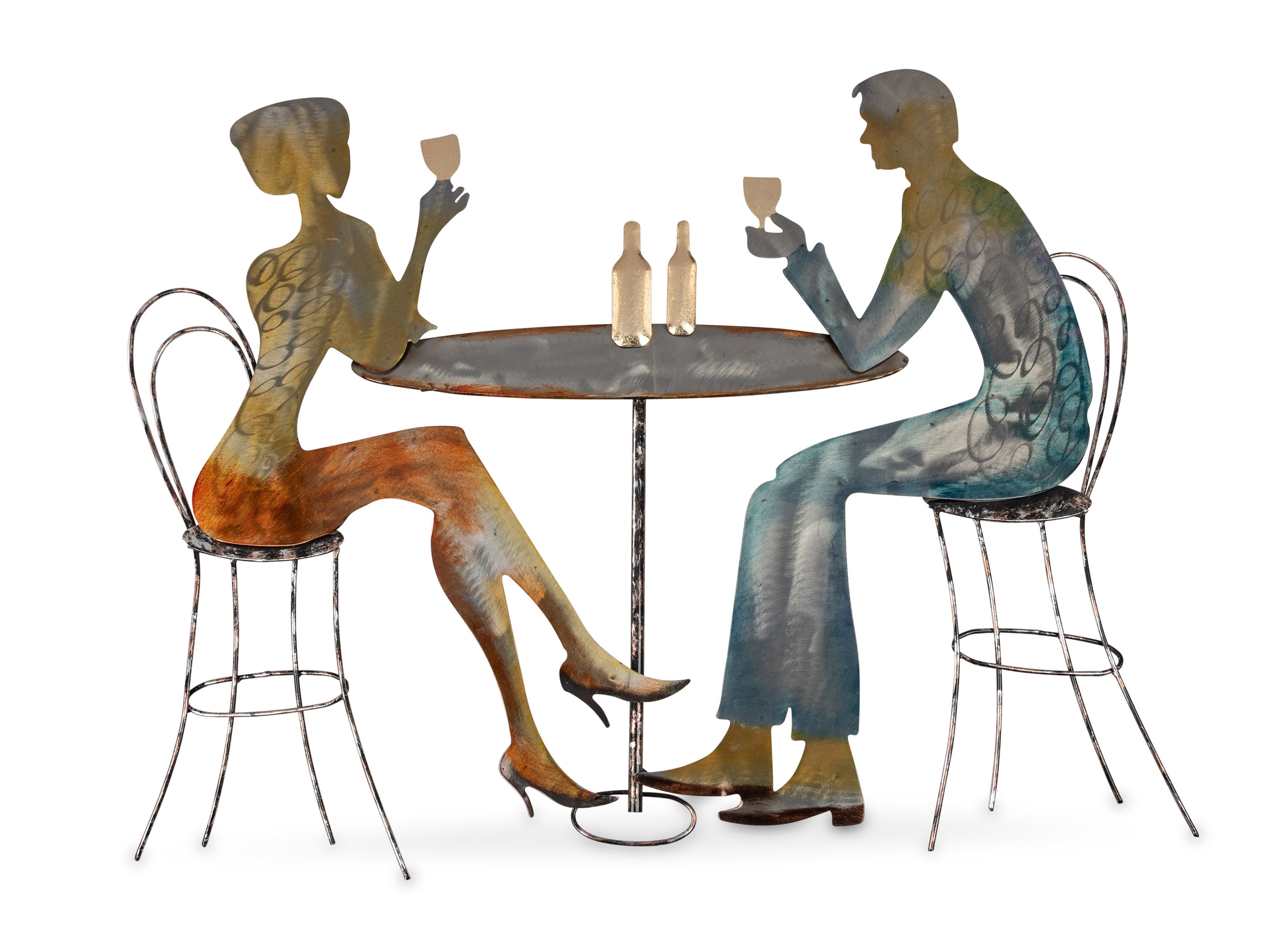 formano Wanddekoobjekt Wanddeko Pärchen, Metall Wanddeko, Mehrfarbig, Motiv: Paar am Tisch, Höhe: 58cm