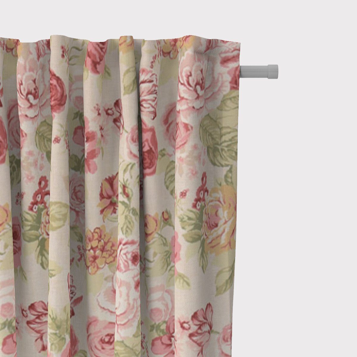 SCHÖNER LEBEN. Vorhang SCHÖNER LEBEN. Vorhang Blumen Rosen beige grün rot 245cm, Smokband, blickdicht, Baumwolle, handmade