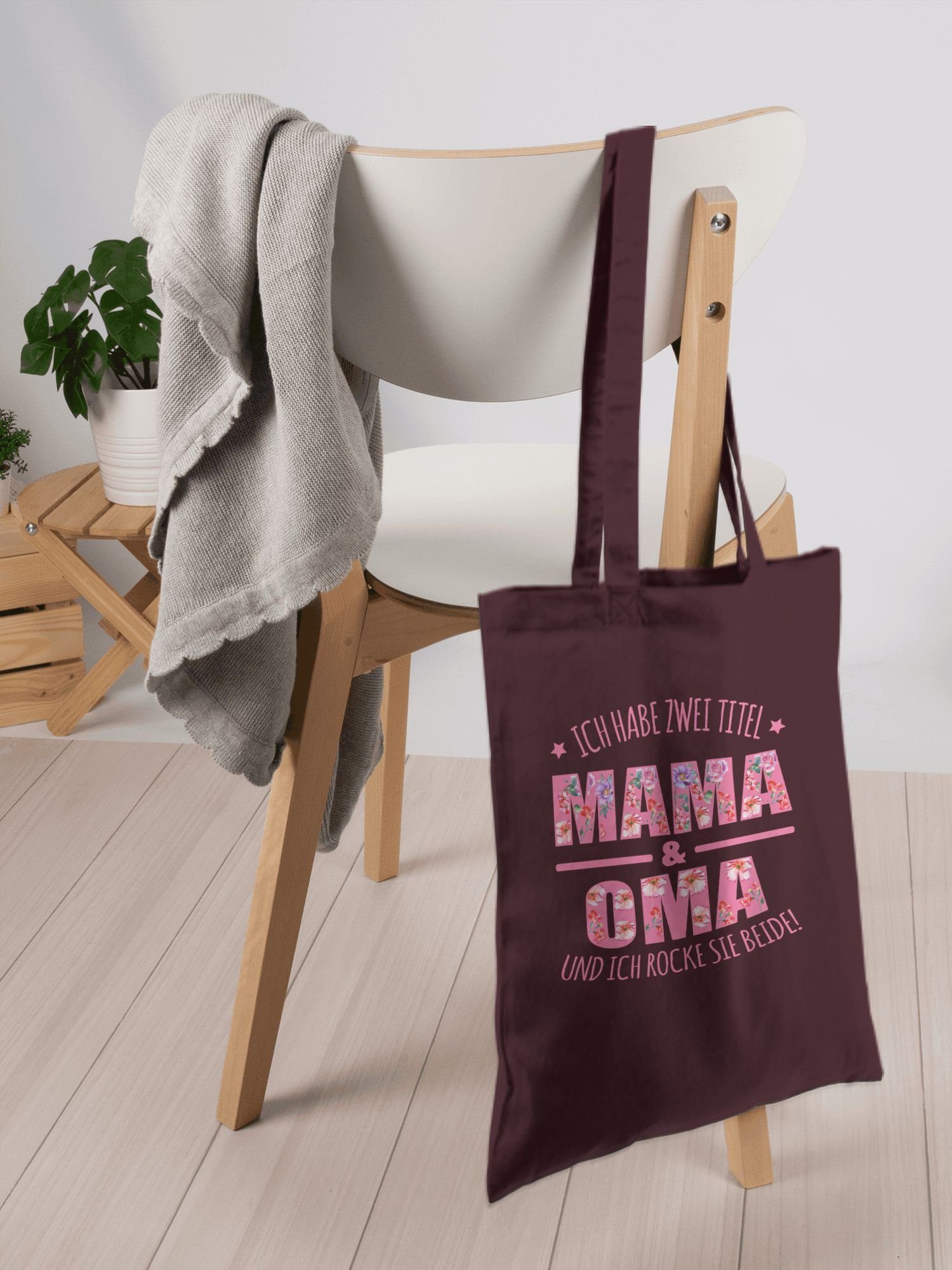 Mama & zwei habe Titel: Oma Umhängetasche 1 Ich I Geschenk Shirtracer Bordeauxrot Oma Muttertag Omi,
