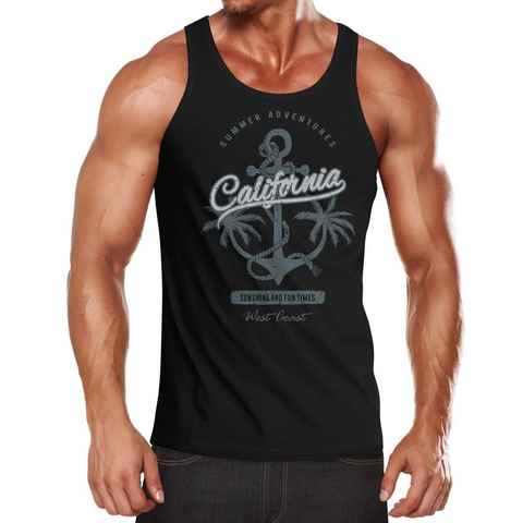 Tanktop Herren Tank-Top Anker Palmen Anchor Palms Muskelshirt Muscle Shirt Slim Fit Baumwolle Neverless® mit Print