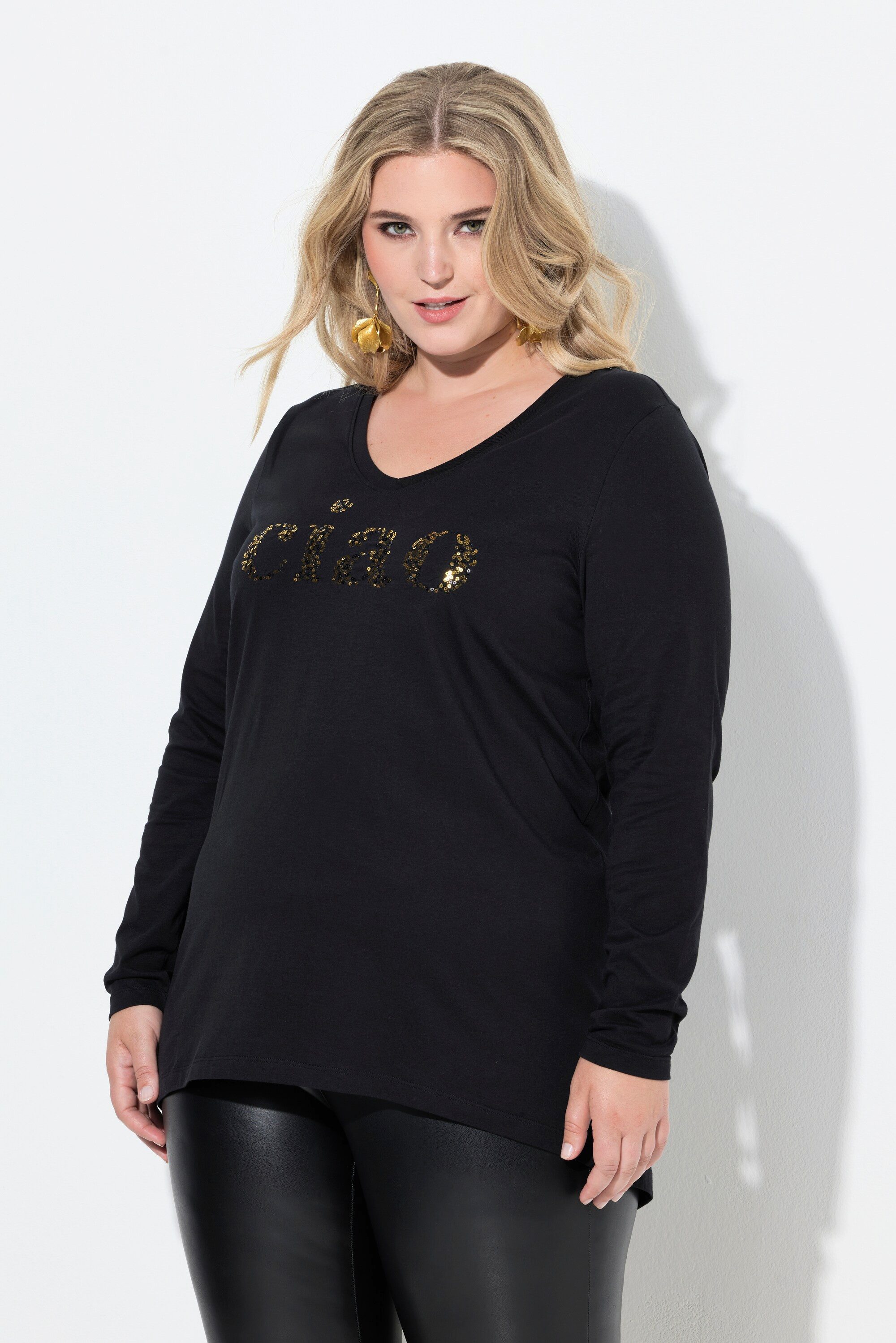 MIAMODA T-Shirt Langarmshirt A-Linie Pailletten Schriftzug günstig online kaufen