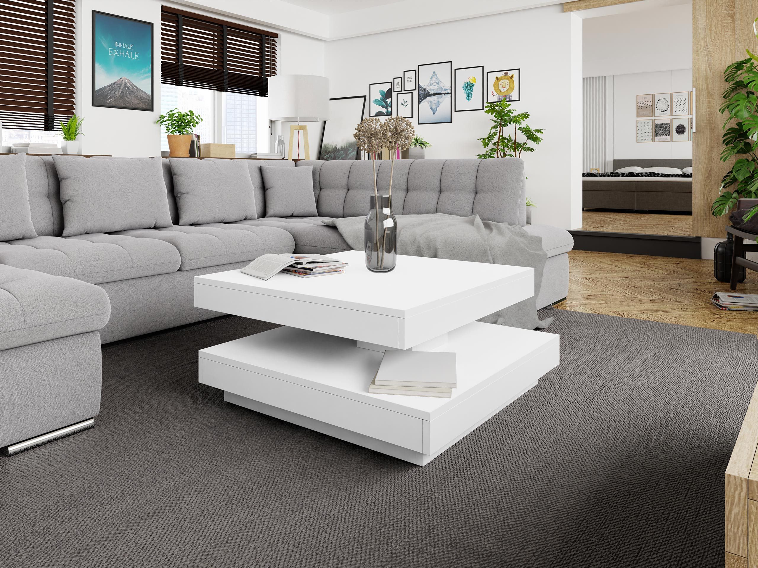 MIRJAN24 Couchtisch Nenani, Obere Tischplatte 360° frei drehbar