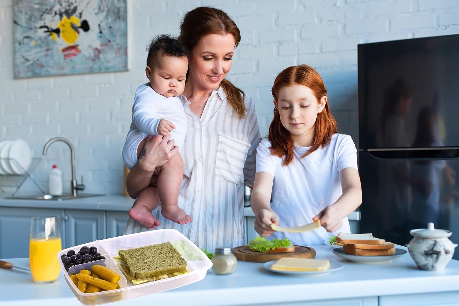 Centi Lunchbox 3er Set, Brotdose für Kinder + Erwachsene mit Fächern, Kunststoff, (Spar-Set), Lunchbox mit stabile Clickverschluss, effektive Silicondichtung