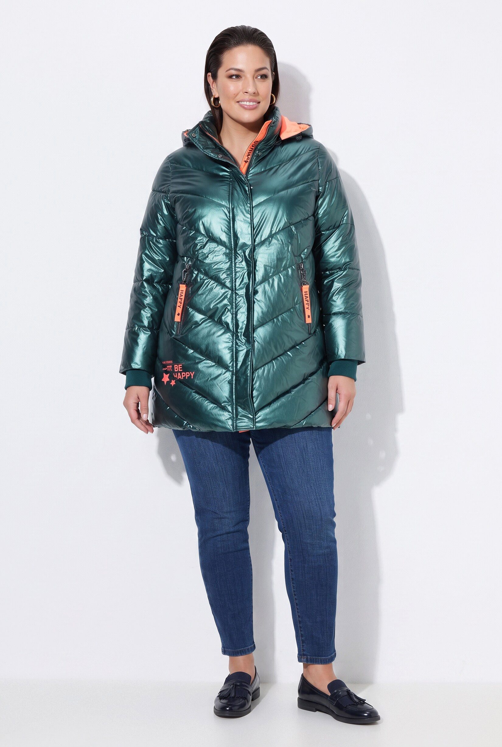 Angel of Style Steppjacke Long-Steppjacke Komfort Fit Kapuze farbiges Futter