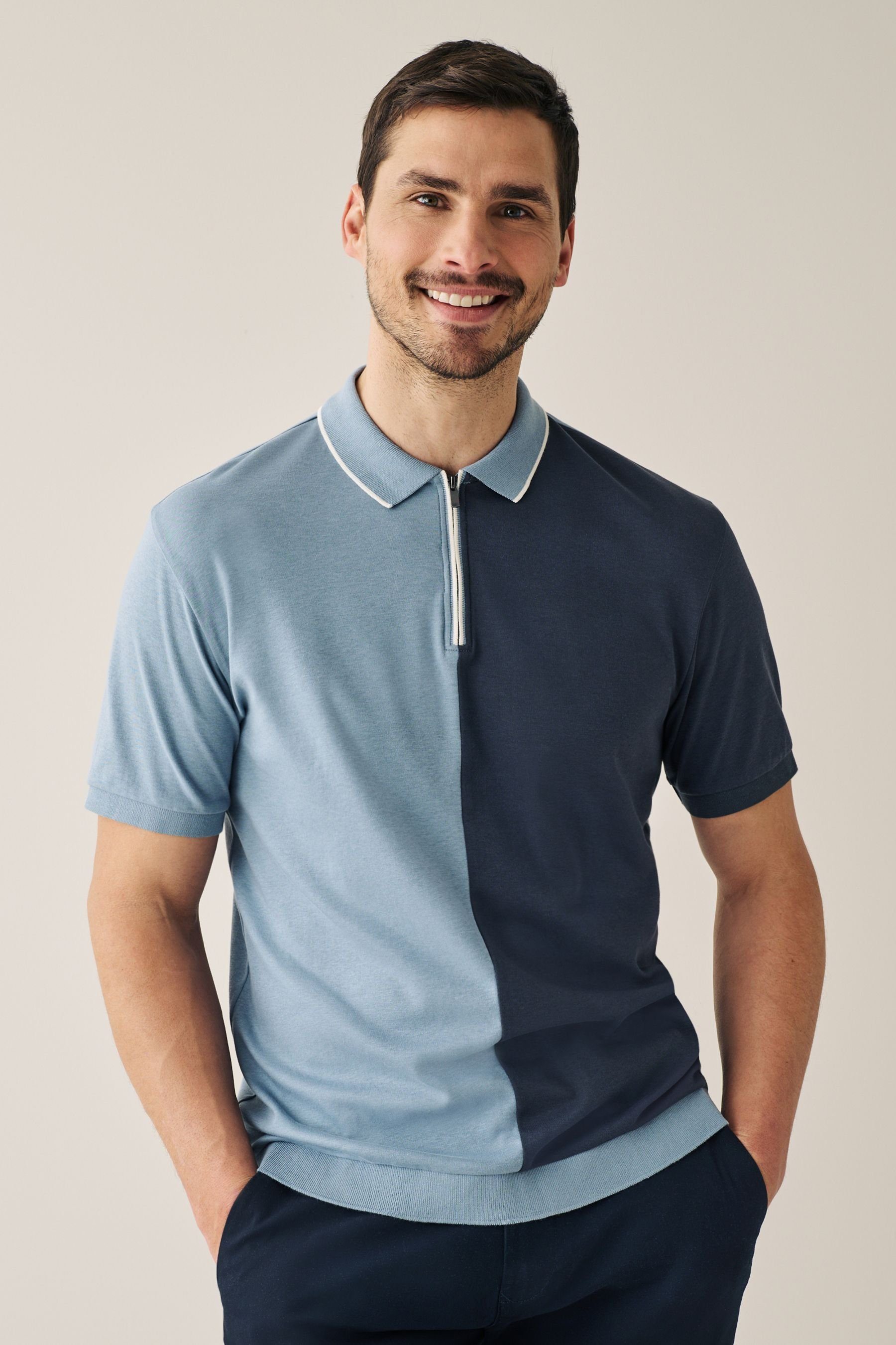 Next (1-tlg) Blockfarben in Blue Polohemd Poloshirt