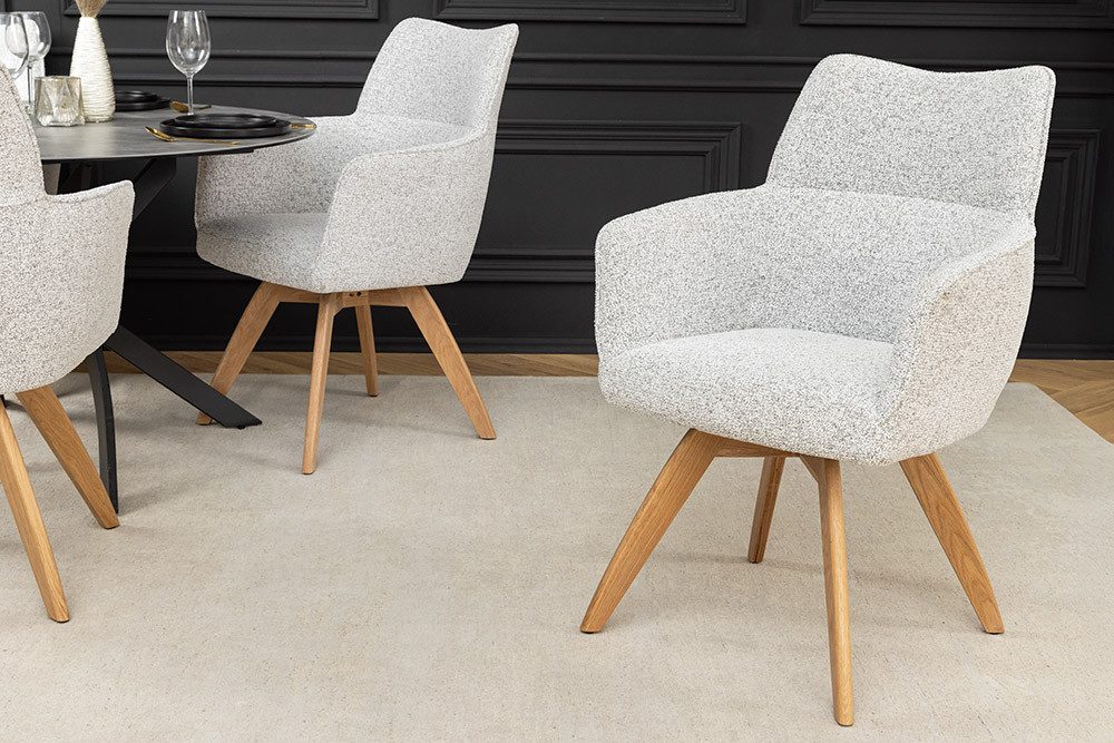 riess-ambiente Drehstuhl ASGARD beige – Strukturstoff, Holzbeine, Armlehne & Taschenfederkern (Einzelartikel, 1 St), 180° drehbar mit Rücklaufautomatik – ideal für Esszimmer, Küche & Büro