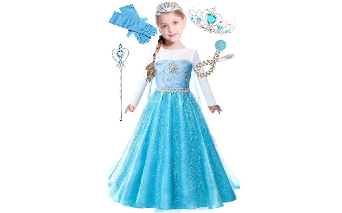 Festivalartikel Kostüm Elsa Frozen Kostüm für Kinder- Prinzessin Kleid + Zubehör