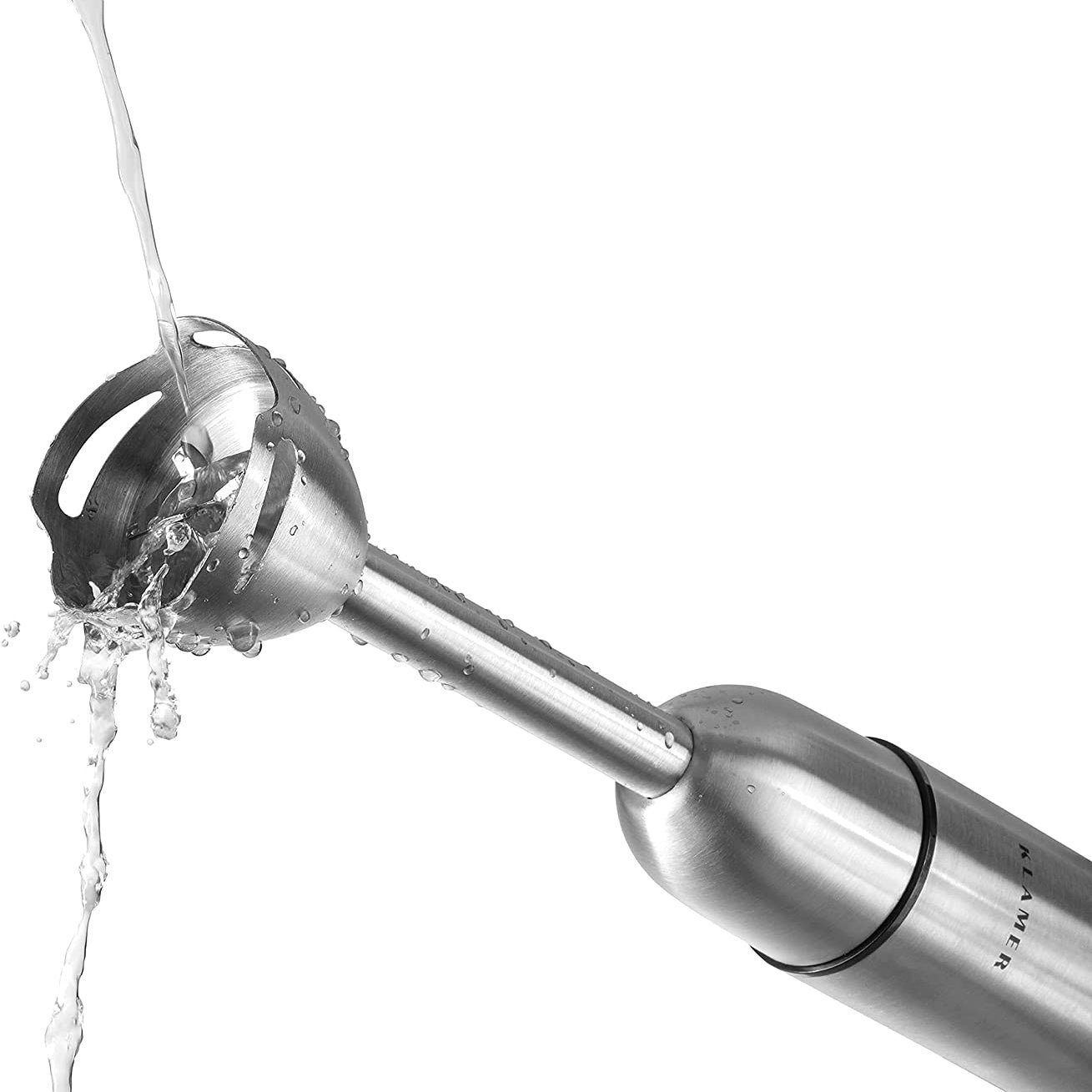 KLAMER Stabmixer Set 800 Watt, 4 in 1 Pürierstab Edelstahl mit stufenloser Geschwindig…, 800 W, Kindersicher, stufenlos regelbar, Quick-Lock-Turn-System, 4 Klingen