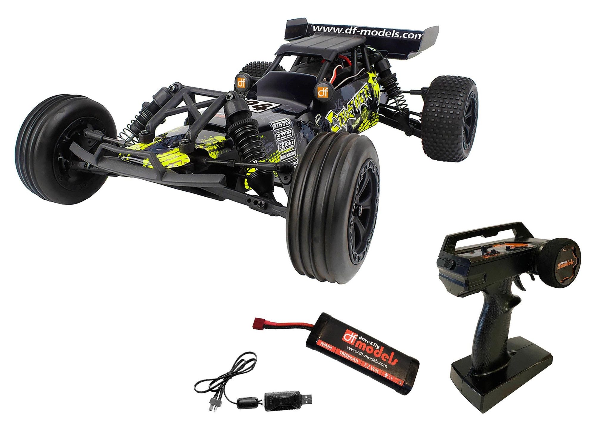 DF-Models RC-Buggy DF Models RC Crusher Race Buggy V2 1:10 RTR 2WD Komplett Set