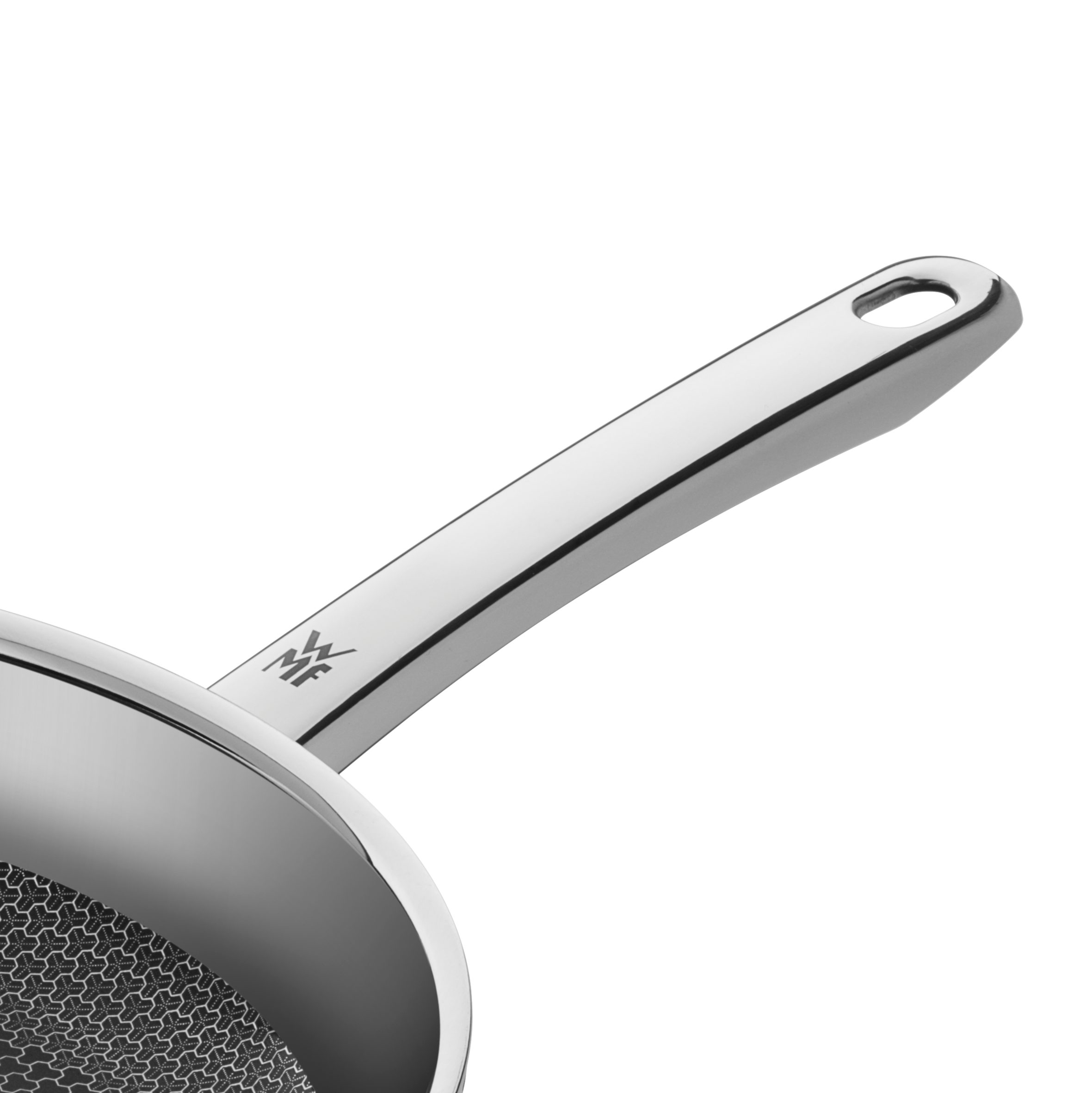 WMF Bratpfanne Profi Resist Stielpfanne mit Pfannenwender, 28 cm, 3-Schicht-Material: Innenseite Cromargan® Edelstahl rostfrei 18/10, im Kern Aluminium, Außenseite Chromstahl (2-tlg., 1x Bratpfanne beschichtet 28 cm, 1x Pfannenwender), - optimal für Herdplatten mit Ø 22 cm