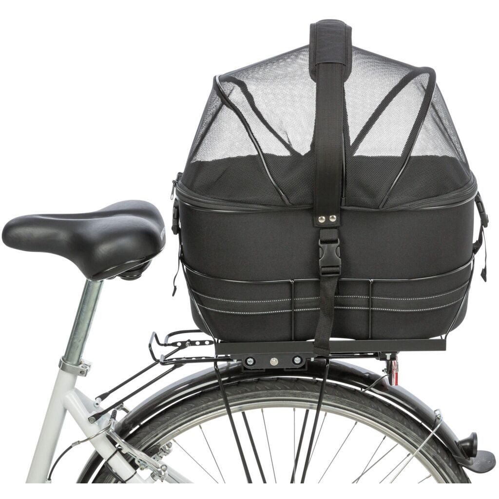 TRIXIE Tierfahrradkorb Hundefahrradkorb mit Netzhaube für Gepäckträger - schwarz - 29 × 42 ×