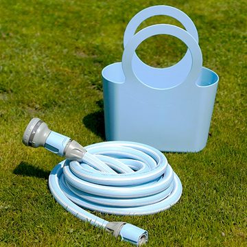 Idro Easy Gartenschlauch Magic Pastellblau, multifunktionale Brause (6 Wasserstrahl-Einstellungen), (5/8) bis zu 10 m dehnbar