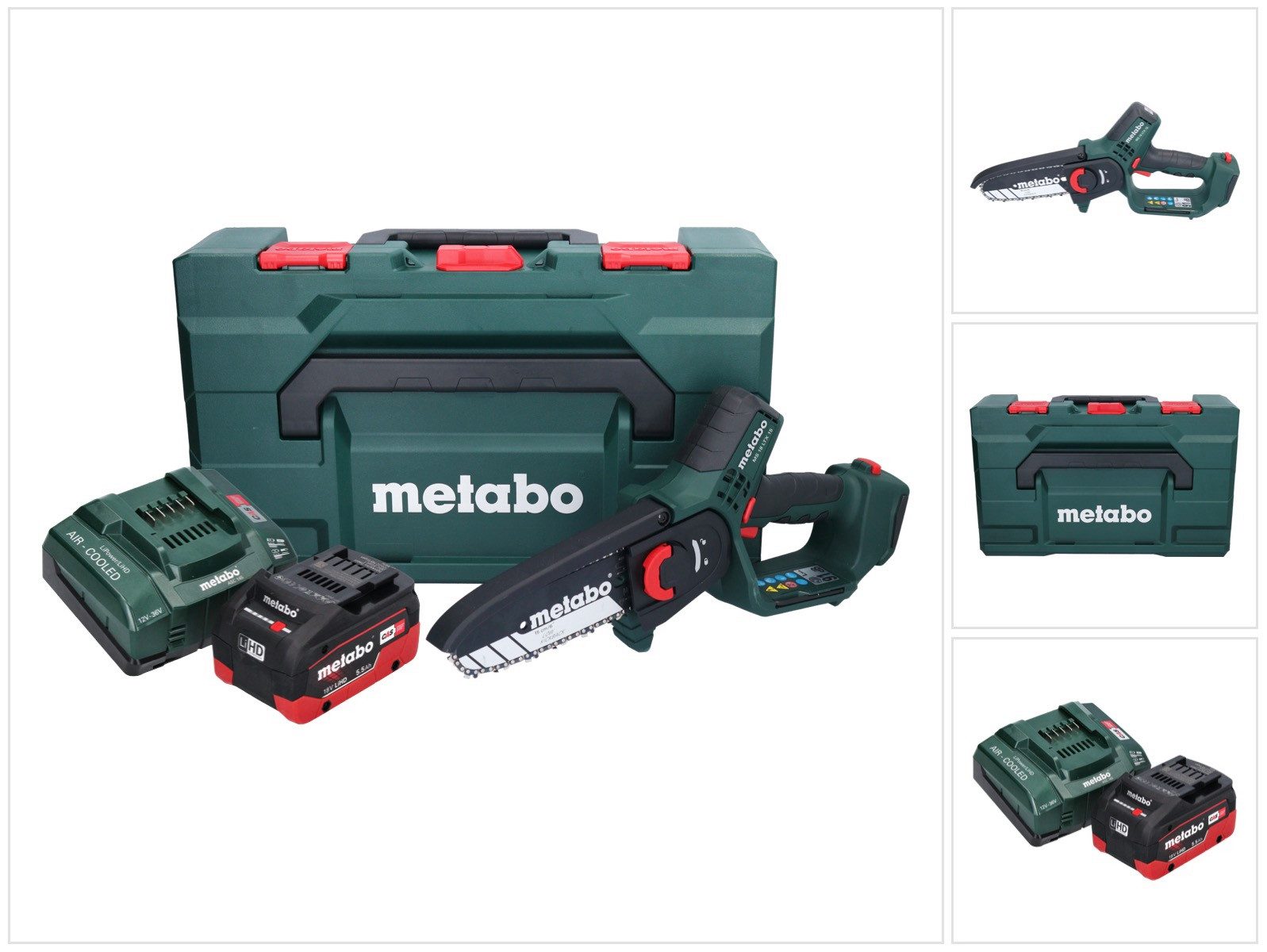 metabo Akku-Kettensäge MS 18 LTX 15 Akku Gehölzsäge 18 V 15 cm 5 m/s + 1x Akku 5,5 Ah + Lader
