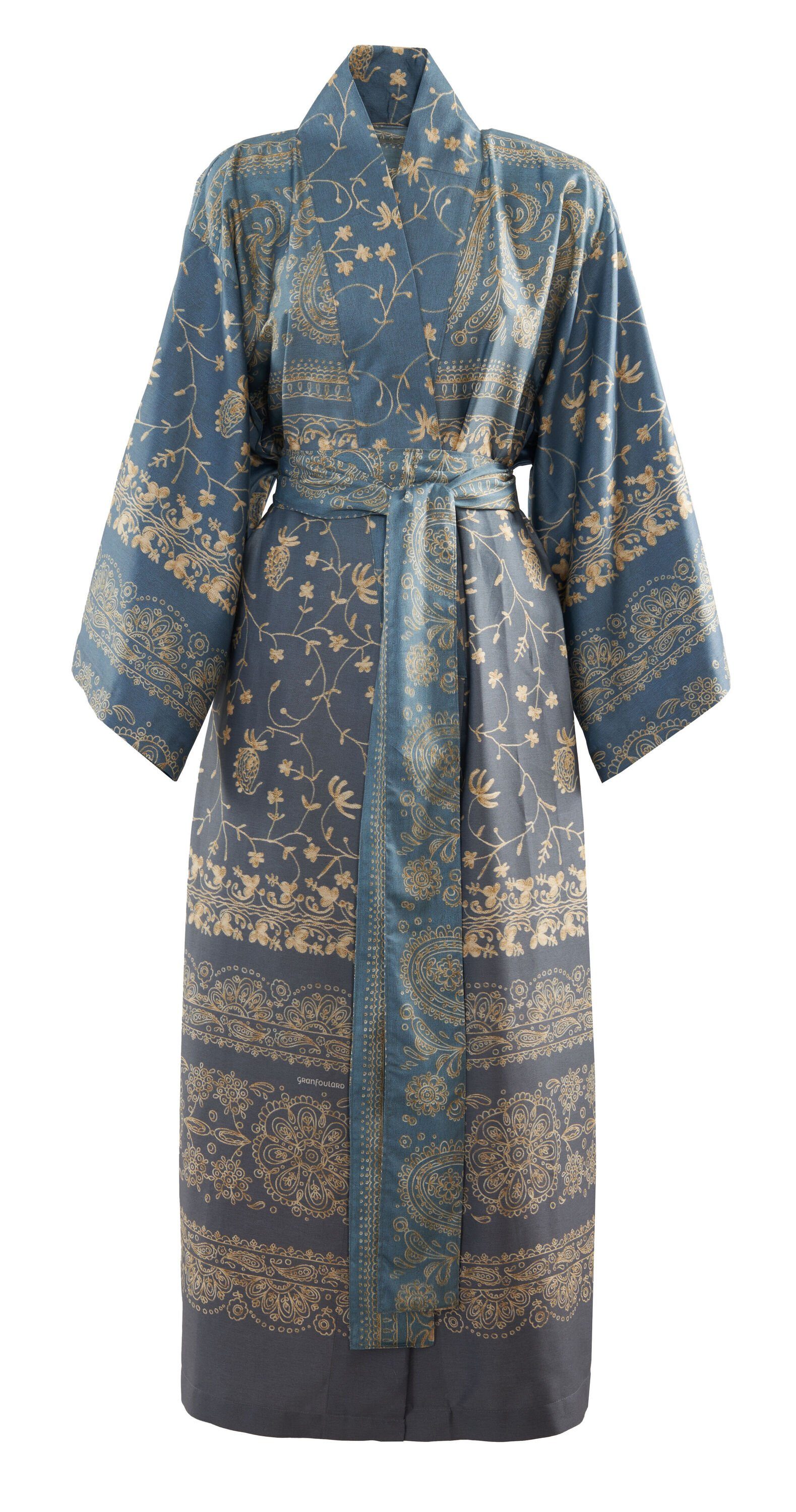 Baumwolle Muster, BRENTA, knieumspielend, Bassetti modernem Kimono aus mit satinierter Baumwolle, PERLGRAU Gürtel,