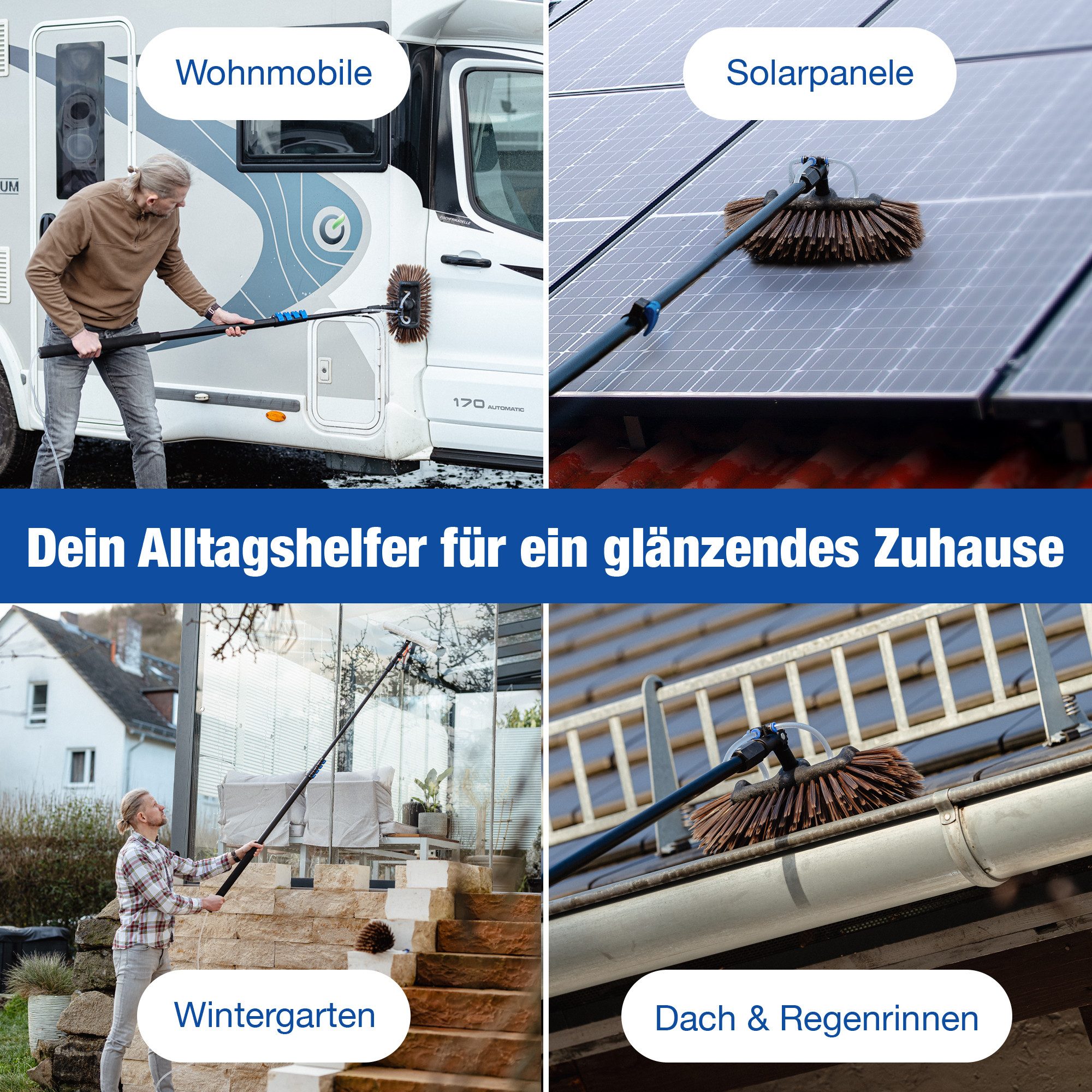 NTG Nutzfahrzeug Technik GmbH Reinigungsbürste Teleskopwaschbürste 3,6m, 4,6m, 7m +Mikrofasertuch & Abzieher, extra weiche Borsten – Bild 5 von 5