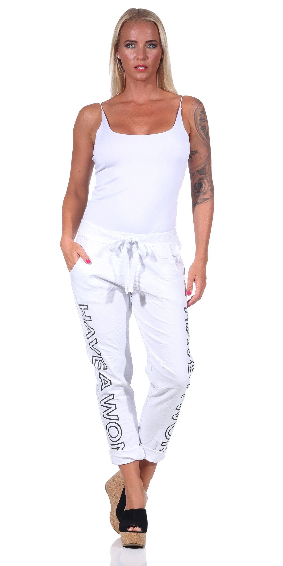 Mississhop Jogginghose Damen Hose Freizeithose Stoffhose Boyfriend Stretch Hose M.349