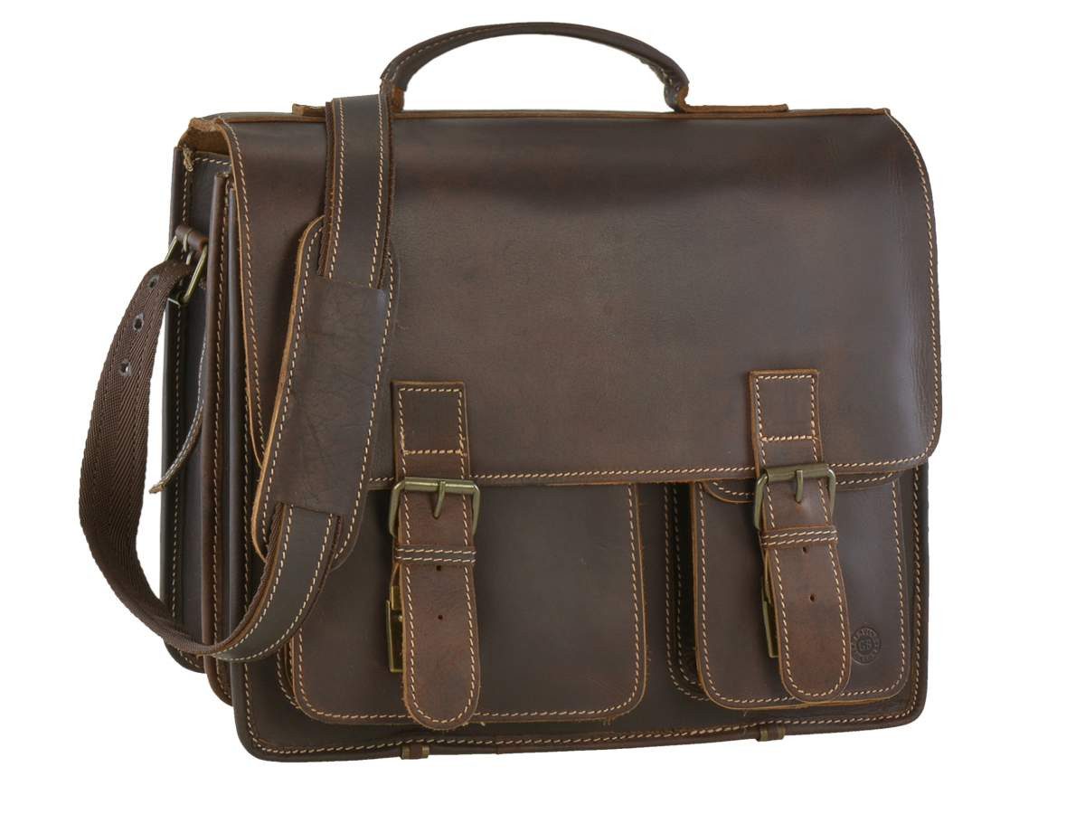 Greenburry Aktentasche Buffalo Lehrertasche Damen Herren Leder 39x33cm 2 Fächer, Businesstasche, Schultasche, für Herren und Damen, rustikal