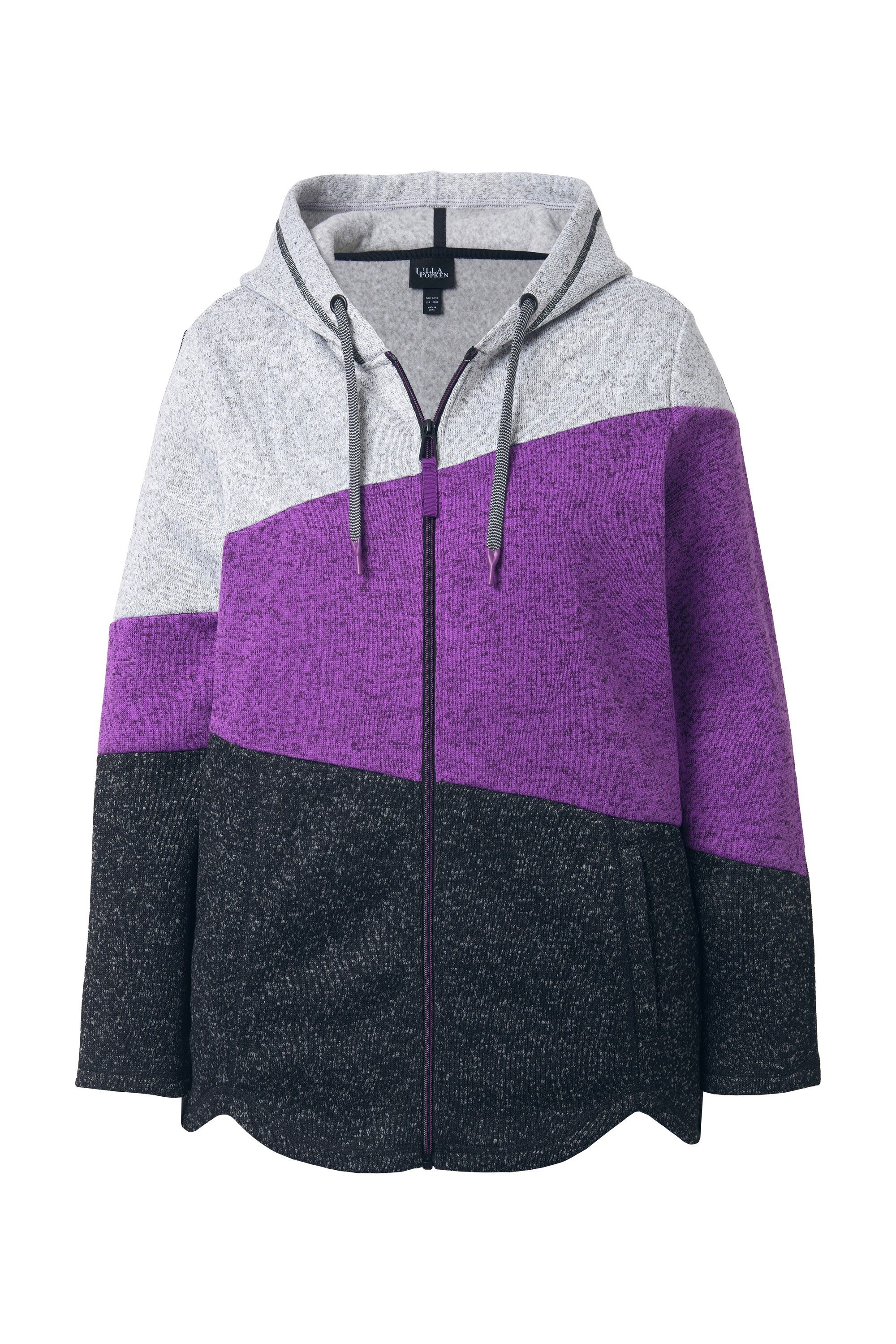 Ulla Popken Sweatjacke Strickfleece-Jacke Colorblocking Kapuze Zipper
