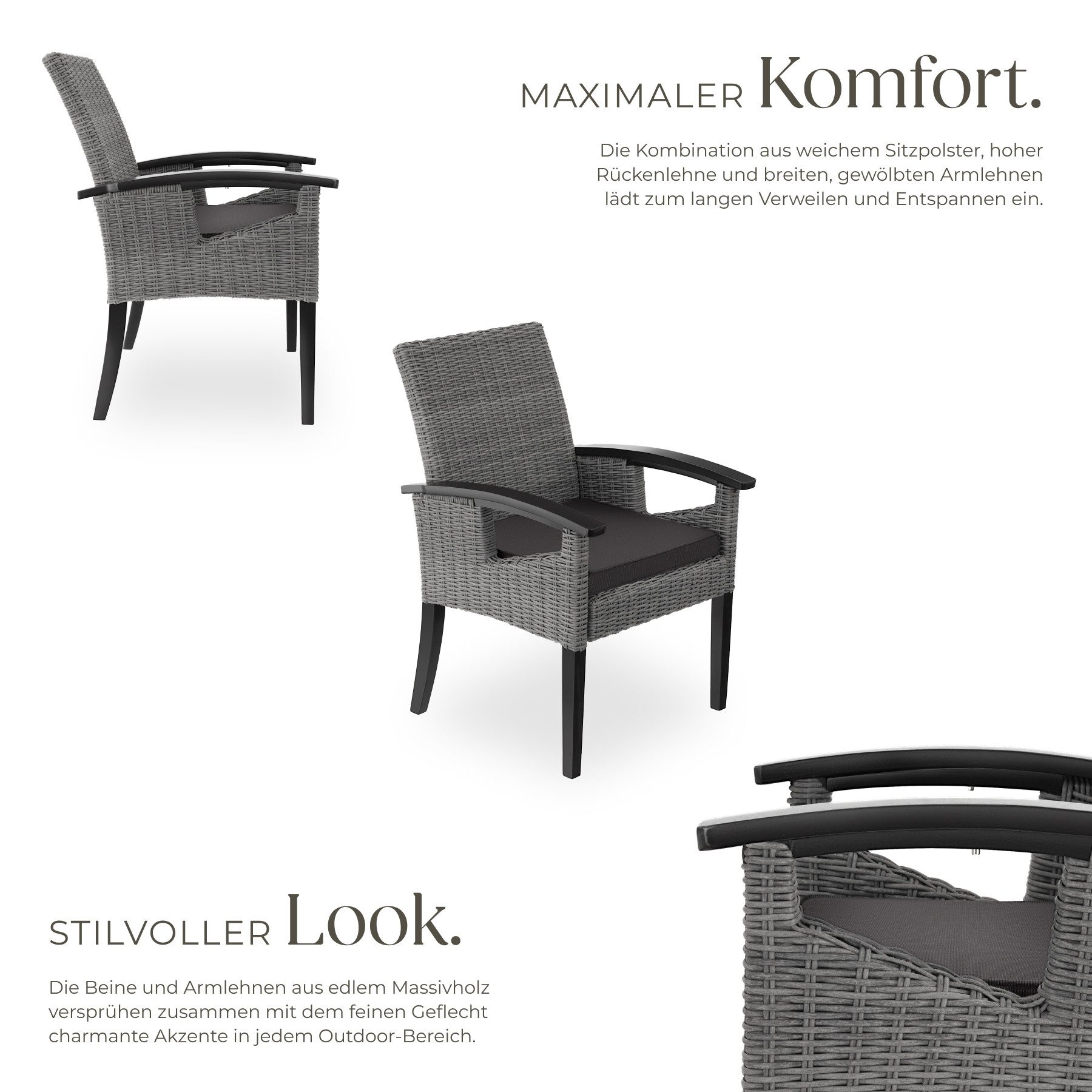 tectake Rattanstuhl Rattan Stuhl (Set, 1 St), Hochwertiges Geflecht aus UV-beständigem Polyrattan