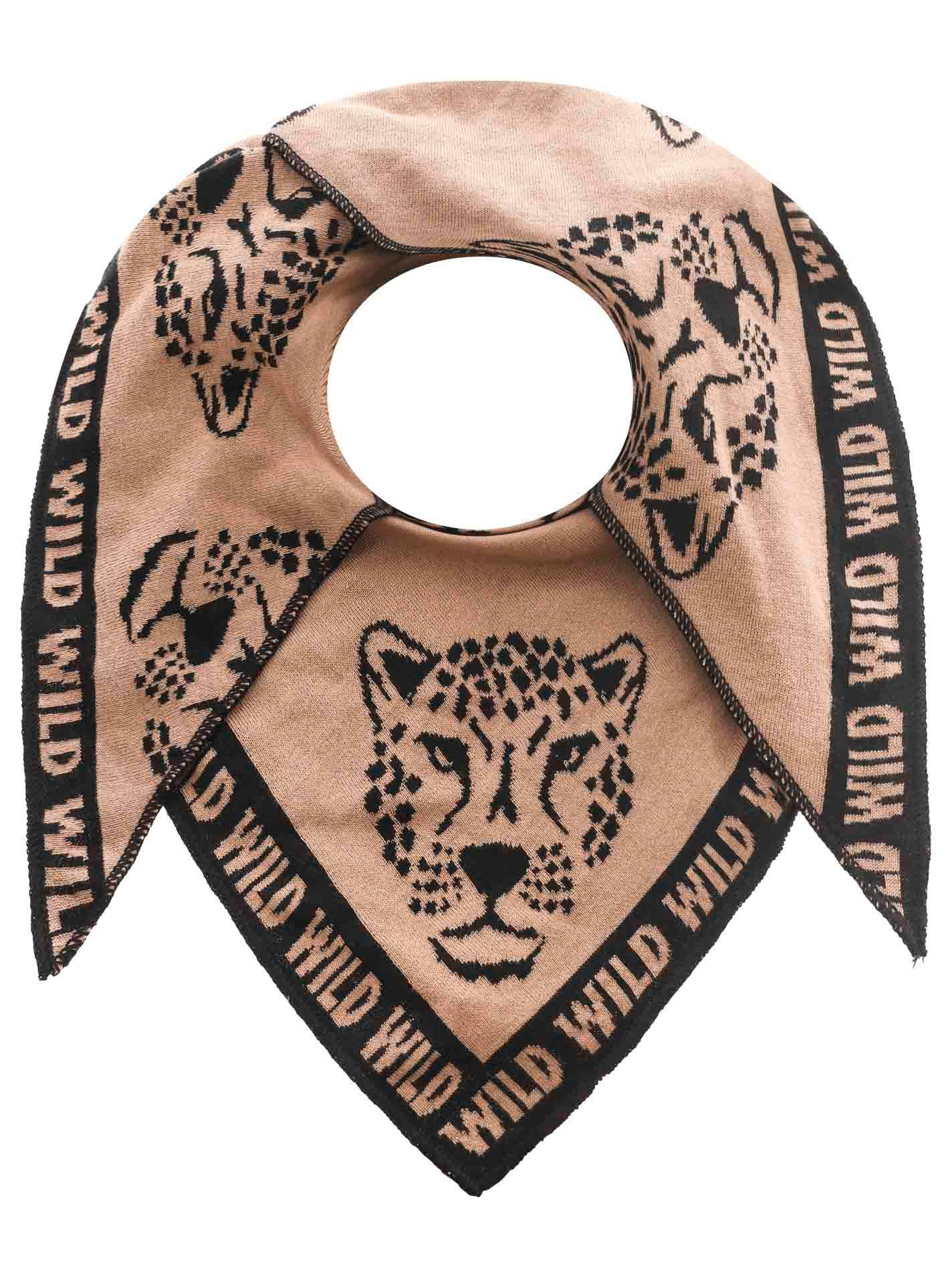 Zwillingsherz Modetuch Dreieckstuch "Leo Gesicht", mit Leopardengesicht und dem Wort WILD an der Kante