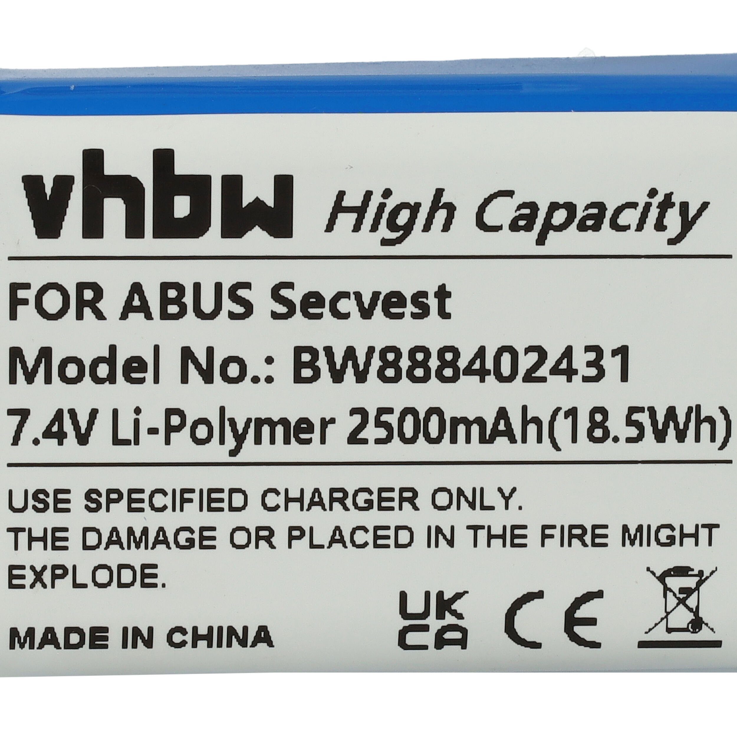 vhbw kompatibel mit V) mAh 2500 FUAA50500, FUAA50100, Li-Polymer FUAA50000, Akku ABUS Secvest FUAA50600 (7,4