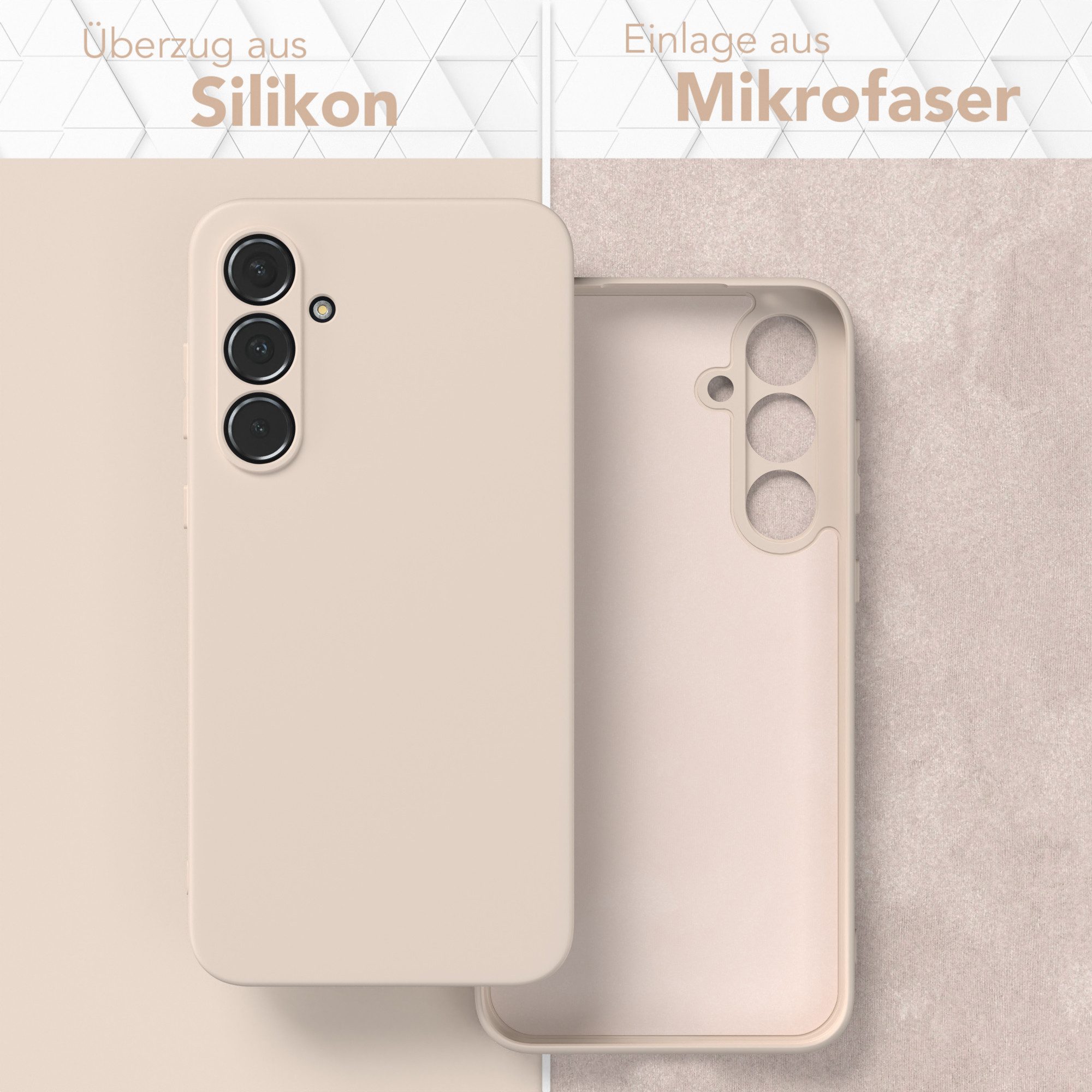 EAZY CASE Handyhülle für Samsung Galaxy A55 Hülle Silikon 6,6 Zoll, Bumper Case Matt Slimcover Silikonschutzhülle elastisch Taupe / Beige – Bild 3 von 5