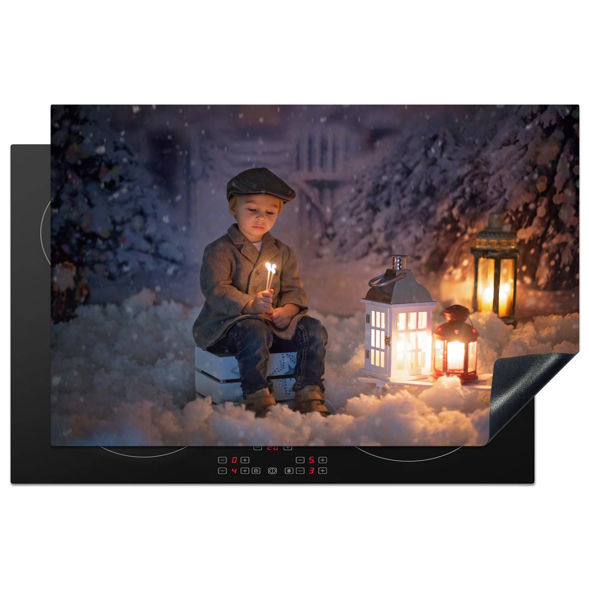 MuchoWow Herdblende-/Abdeckplatte Porträt - Märchen - Weihnachten - Schnee, Vinyl, (1 tlg), 81x52 cm, Induktionskochfeld Schutz für die küche, Ceranfeldabdeckung