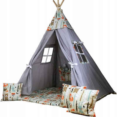 Pamek Spielzelt Spielzelt Tipi für 2 Personen mit 3 Kissen, Bodenmatte, Kinderzelt (7-tlg) Sehr einfache und schnelle Montage.