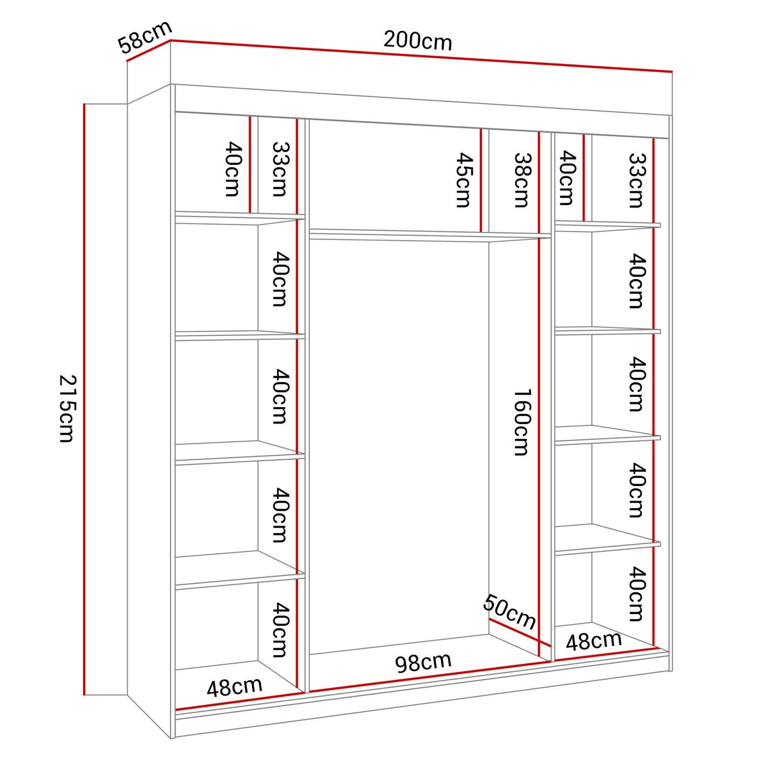 Lookway Kleiderschrank BASTER III mit Spiegeln Schiebeschrank Weiß 200x58x215 cm – Bild 5 von 5