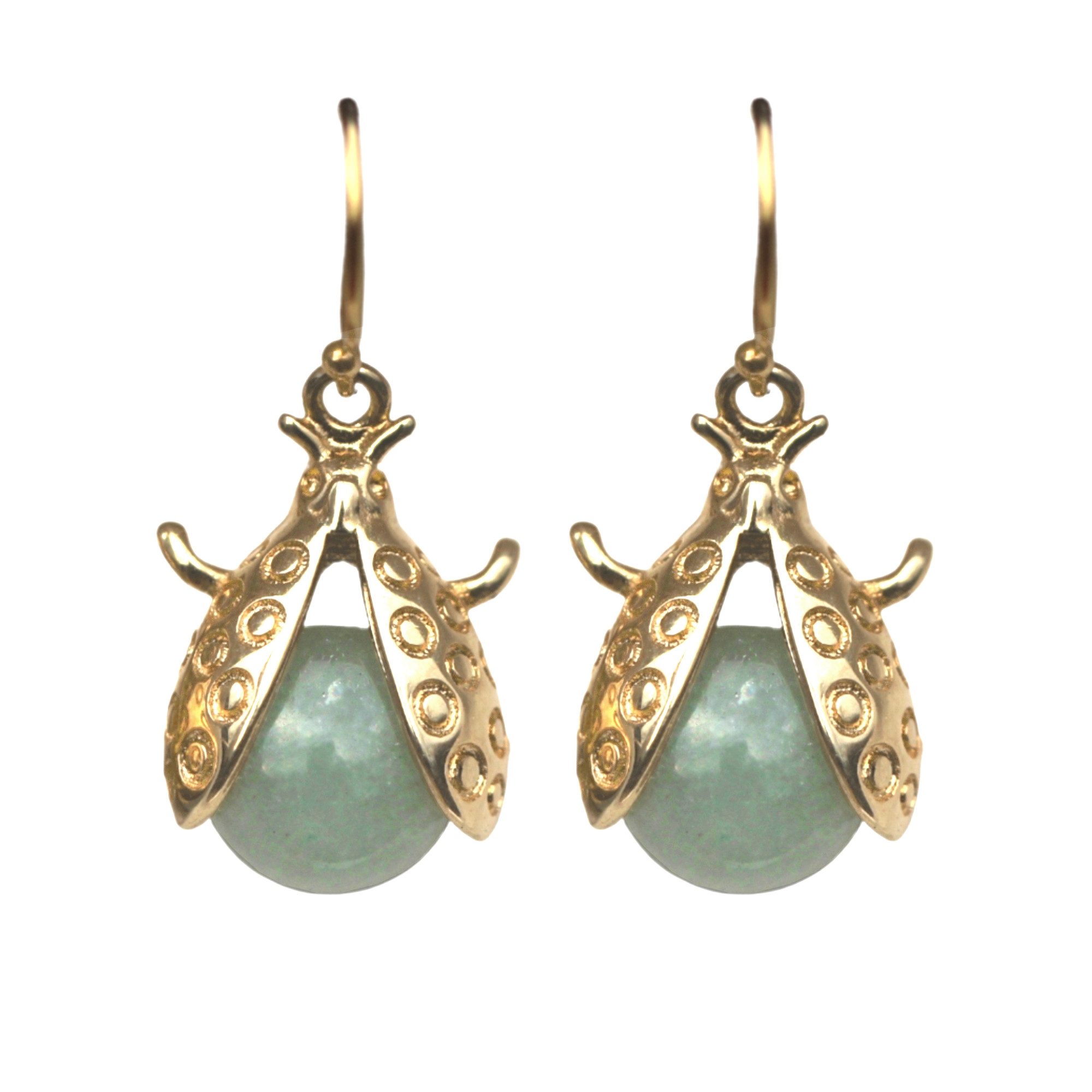 Villa Sorgenfrei Schmuckmanufaktur Paar Ohrhänger Käfer Ohrringe. Vergoldetes Silber & Aventurin