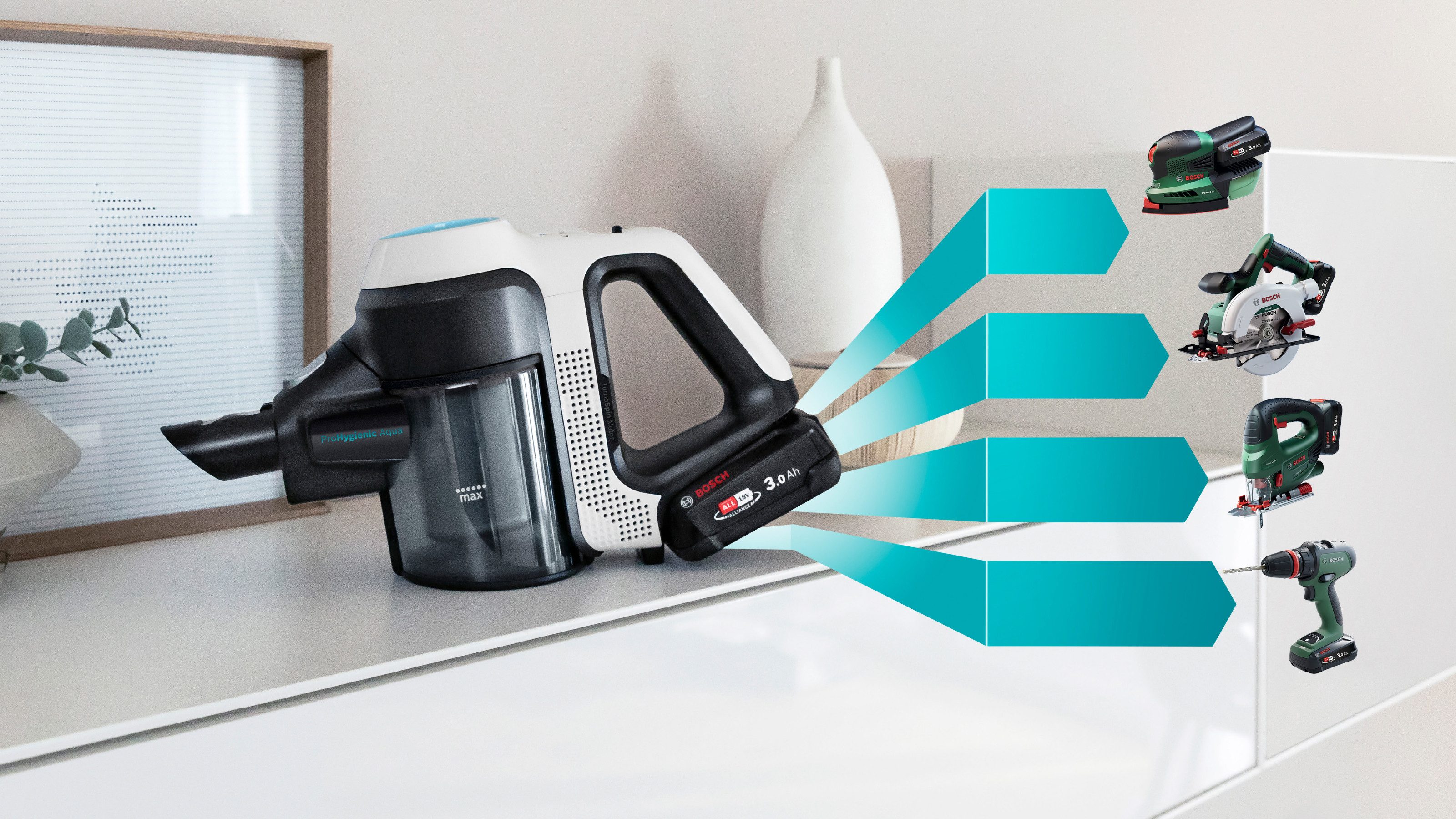 BOSCH Akku-Stielstaubsauger Unlimited 7 ProHygienic Aqua BKS71HYG1, 2in1 Saugen & Wischen, beutellos, Knickrohr, Hygiene-Filter, 10 J. Motorgarantie, Schnellladegerät, weiß