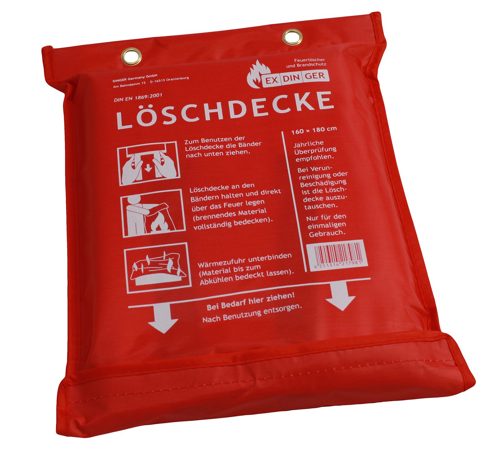 EXDINGER Löschdecke 160x180 cm gemäß DIN EN 1869:2001 (auch für Fettbrände)