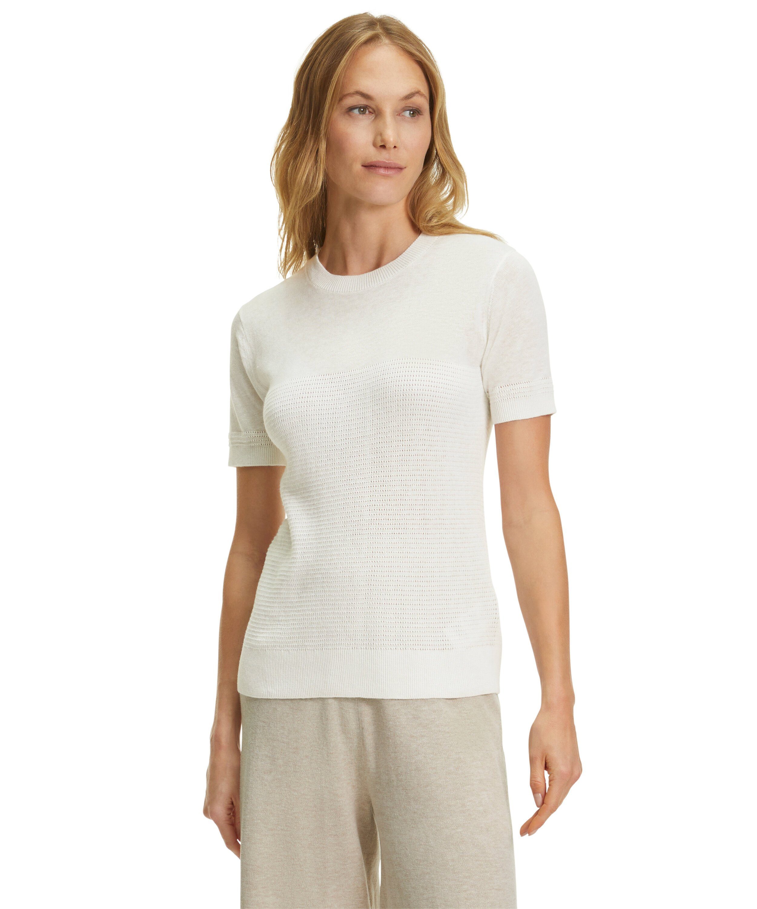 mit (1-tlg) Strickmustereinsätzen T-Shirt off-white (2040) modischen FALKE