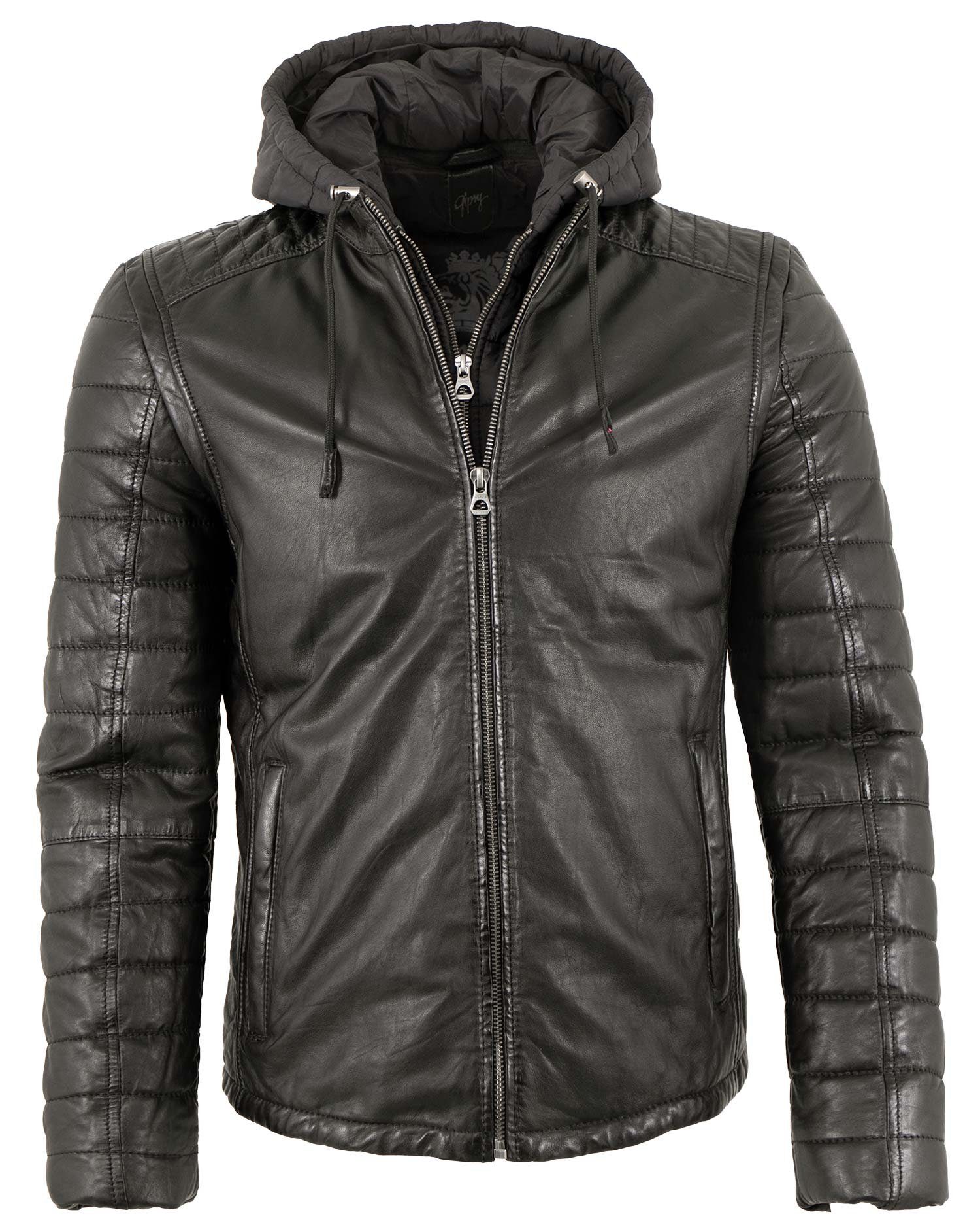 Gipsy Lederjacke GMLonso LACEV Gipsy - Herren Echtleder Lederjacke Kapuze Lammnappa schwarz