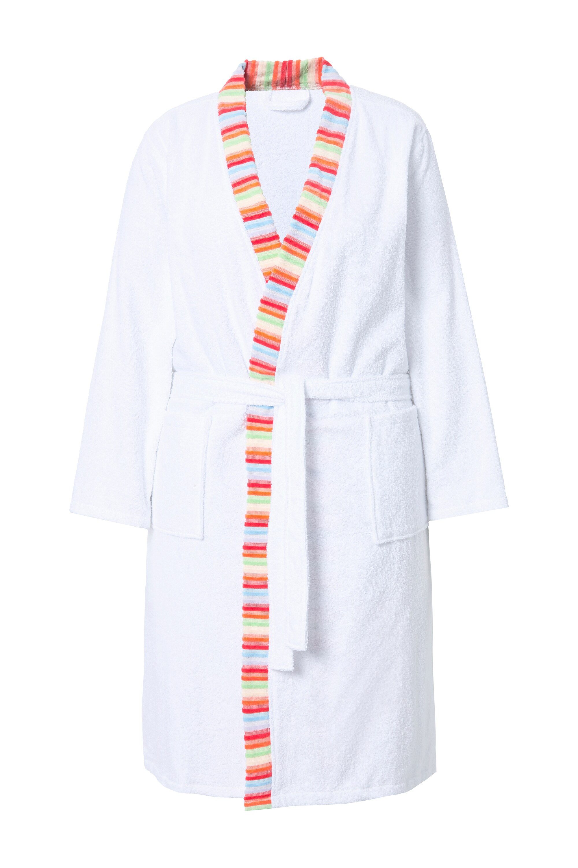 Ulla Popken Bademantel Bademantel Streifenkanten Bindegürtel Langarm, Kniel günstig online kaufen